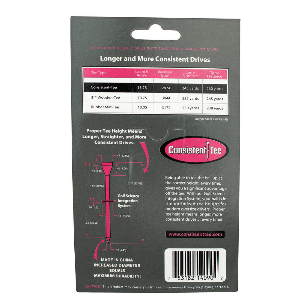 Consistent Tee 3 1/4'' Pack Of 10 Durable, Biodegradable Tees For Perfect Height And Position (Pink)