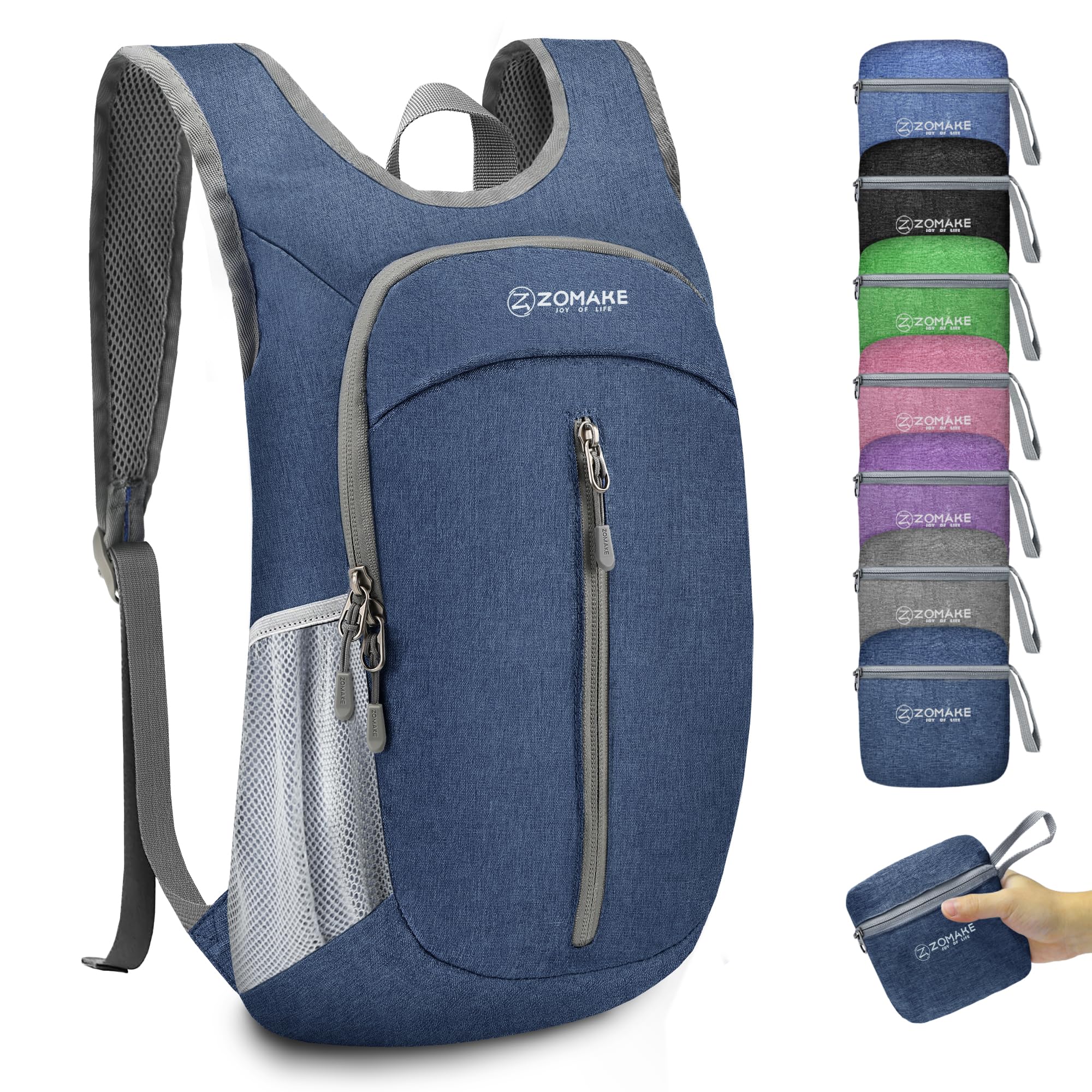 ZOMAKE 10L Ultra Lightweight Packable Backpack, Small Daypack Light Foldable Backpacks Water Resistant Day Bag for Hiking(Navy B
