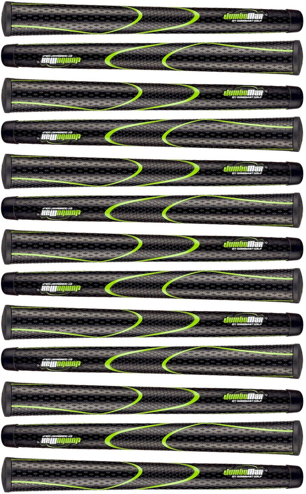Jumbomax Pack Of 13 Tour Series Golf Grips - Black With Lime Green Trim Small/Sm (+1/4'')