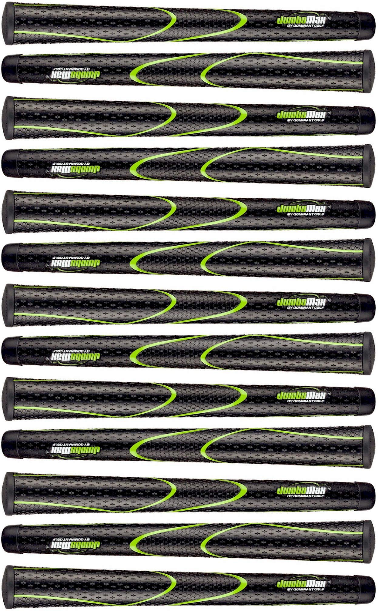 Jumbomax Pack Of 13 Tour Series Golf Grips - Black With Lime Green Trim Small/Sm (+1/4'')
