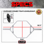 Cap Barbell Olympic Hex Bar, Trap Bar, Shrug Bar, Deadlift Bar With Combo Grips, Chrome - New Version (Obis-89Hc)
