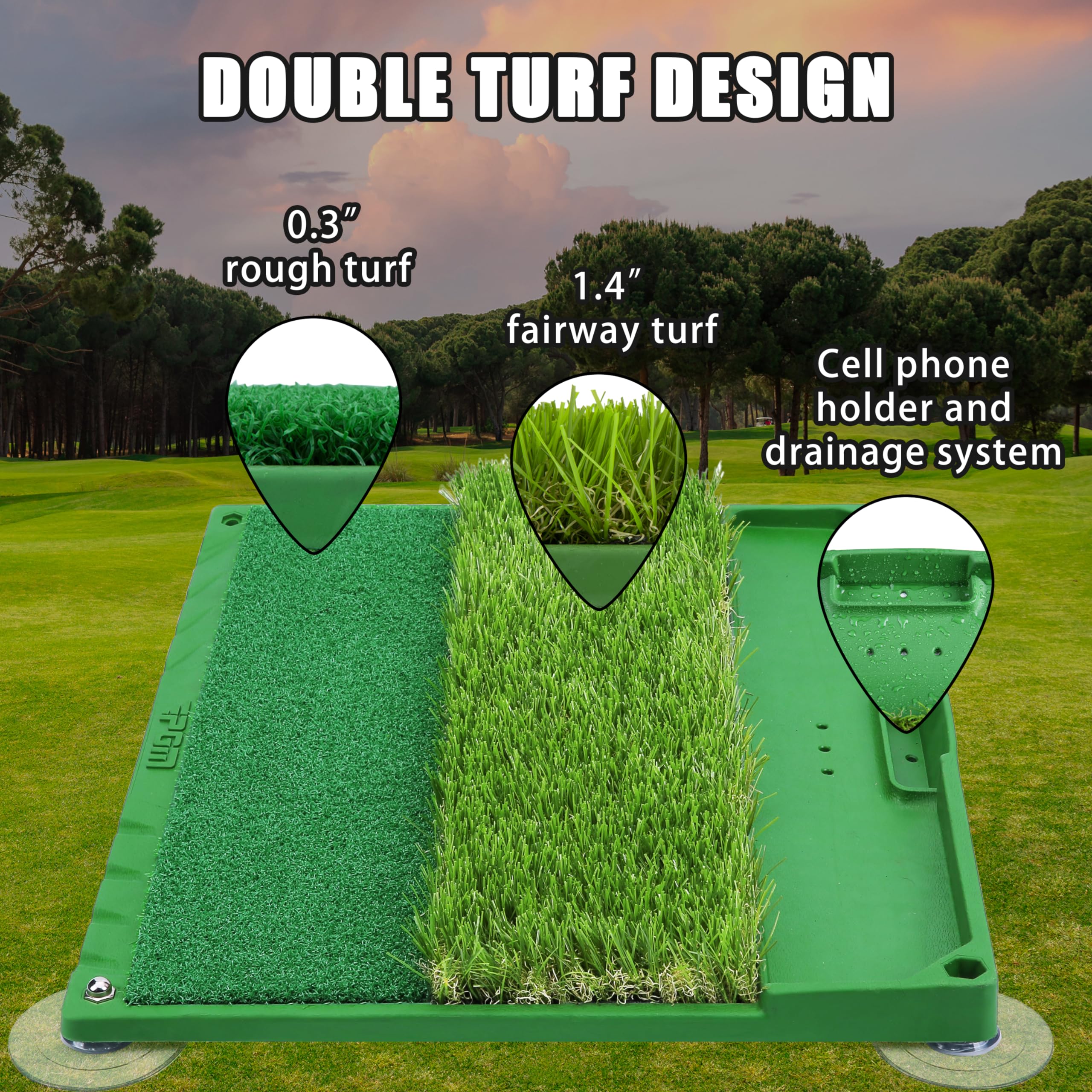 Pgm Golf Mat, 3-In-1 Golf Hitting Mats Practice With Ball Tray, Golf Hitting Training Aids For Backyard Driving Chipping Indoor