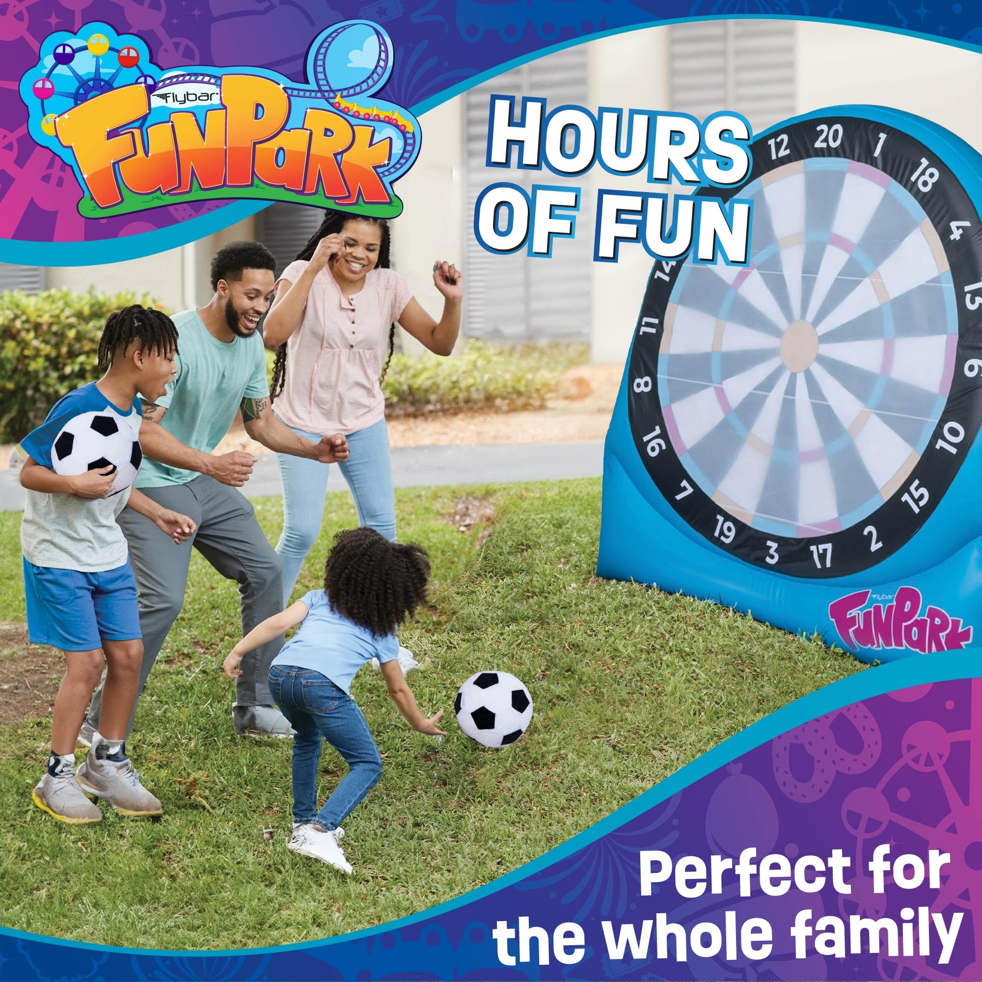 Flybar FunPark Giant Inflatable Dartboard Game for Kids - Outdoor Target Toy with Velcro Darts & Balls - Backyard Sports Set for