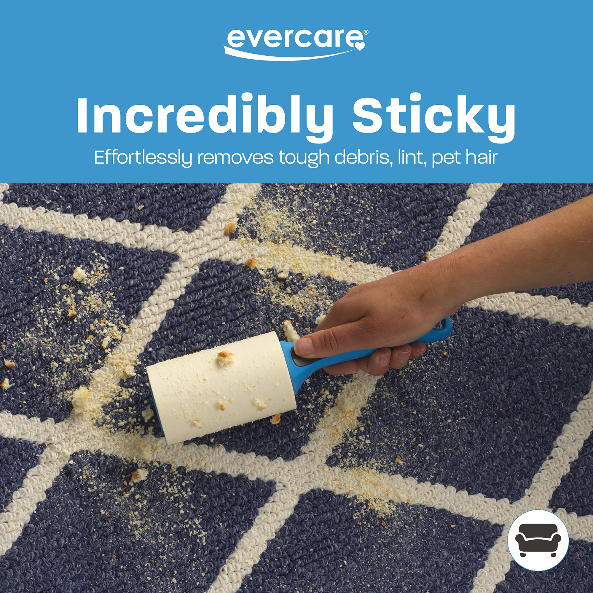 Evercare Home Lint Roller 70 Layer Giant Straight Handle, Sheet, Blue