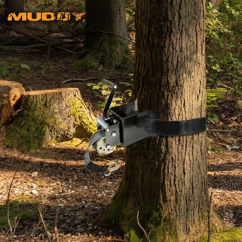 Muddy Hunting Ladderstand Tree Stand Installation Hoist Kit With 25 Foot Heavy Duty Winch Strap, Solid Steel Winch, And Pully Sy