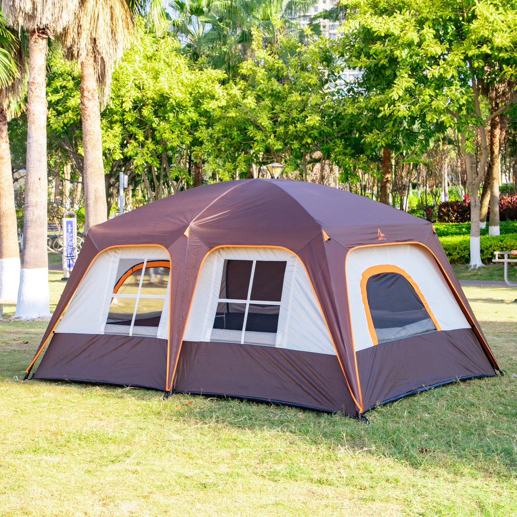 Ktt Extra Large Tent 8-10 Person,Awning Family Cabin Tents,2 Rooms,3 Doors And 3 Windows With Mesh,Straight Wall,Waterproof,Doub