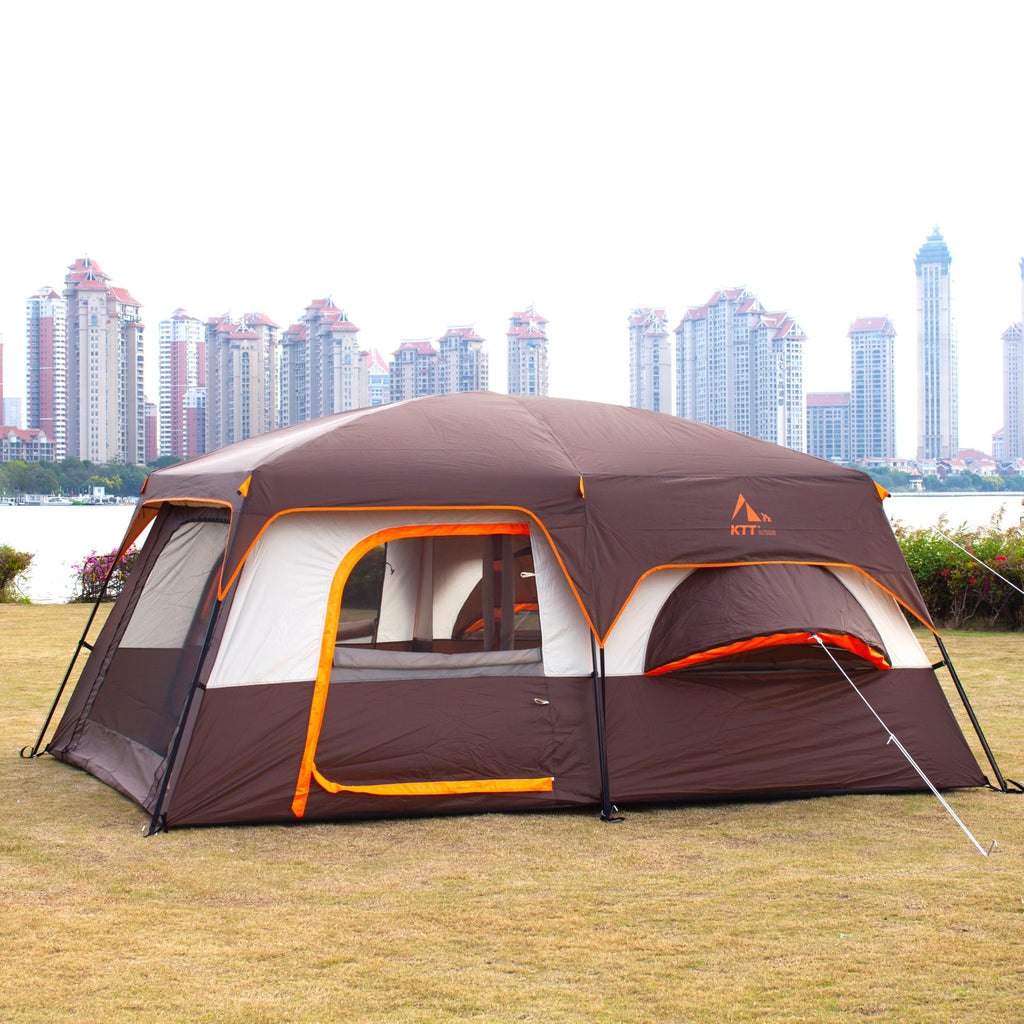 Ktt Large Family Cabin Tent 10-12 Person,2 Rooms,3 Storage Pockets,2 Bay-Windows 3 Doors And 3 Windows With Mesh,Straight Wall,W