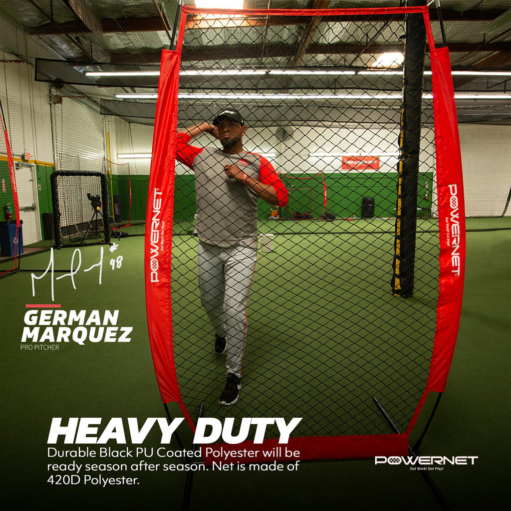 Powernet I-Screen With Frame And Carry Bag (Red)  Portable Baseball Pitcher Protection At Batting Practice  Instant Player And C