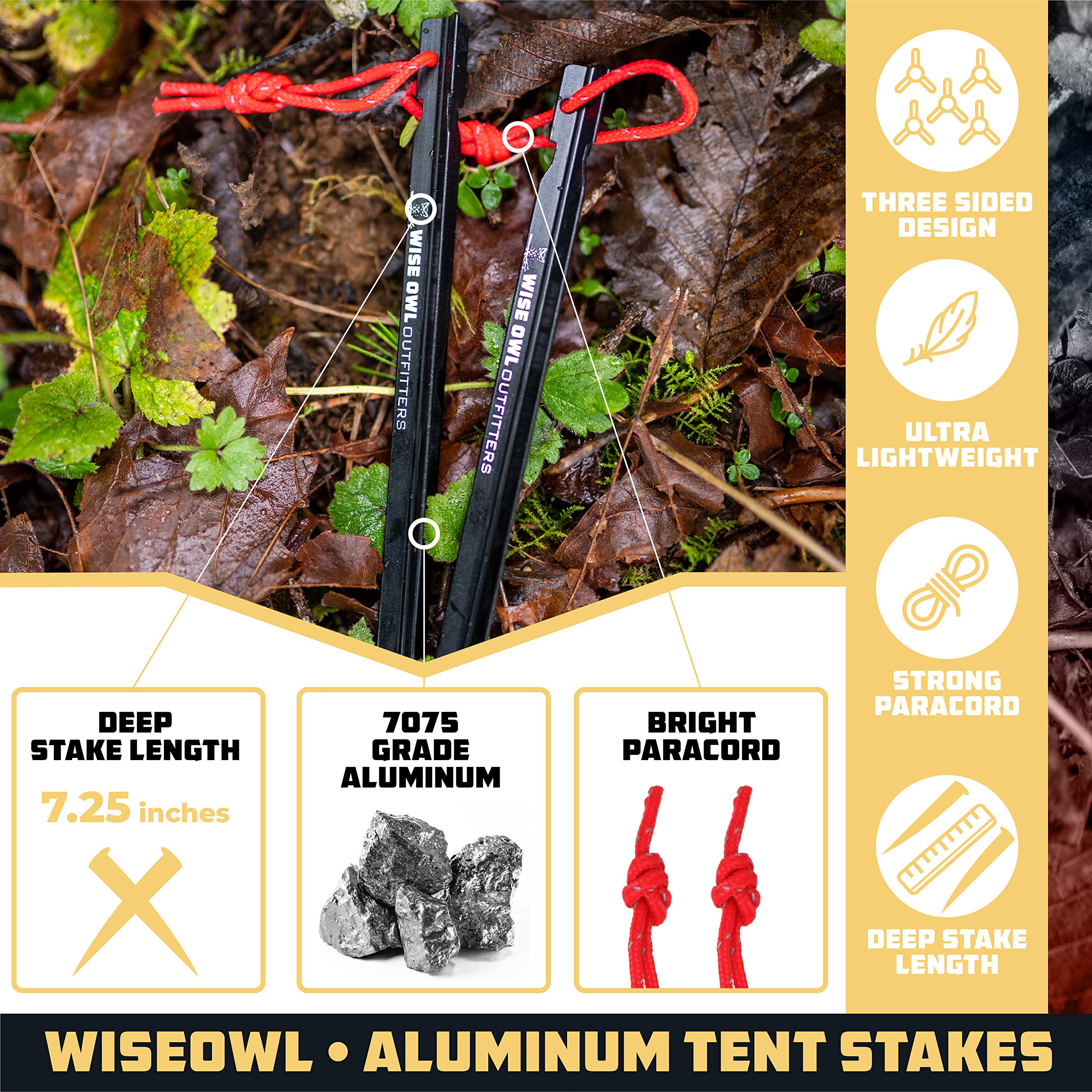 Wise Owl Outfitters Tent Stakes - Heavy Duty Camping Stakes For Outdoor Tent & Tarp - Essential Camping Accessories, Available I