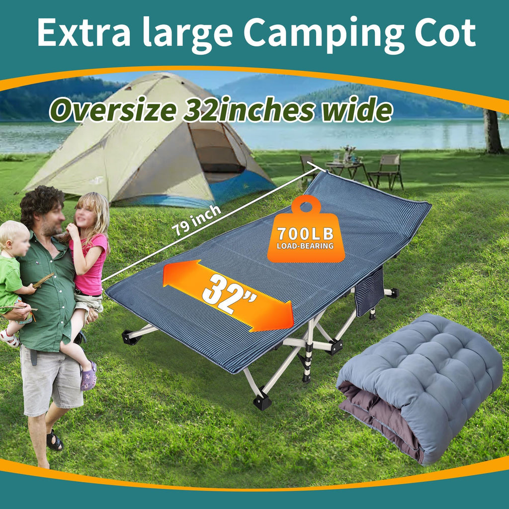 2-Pack Oversize Xxl Cot With Mattress Comfortable Camping Cot For Adults Extra Wide Cots For Sleeping With Carry Bag Camping Bed