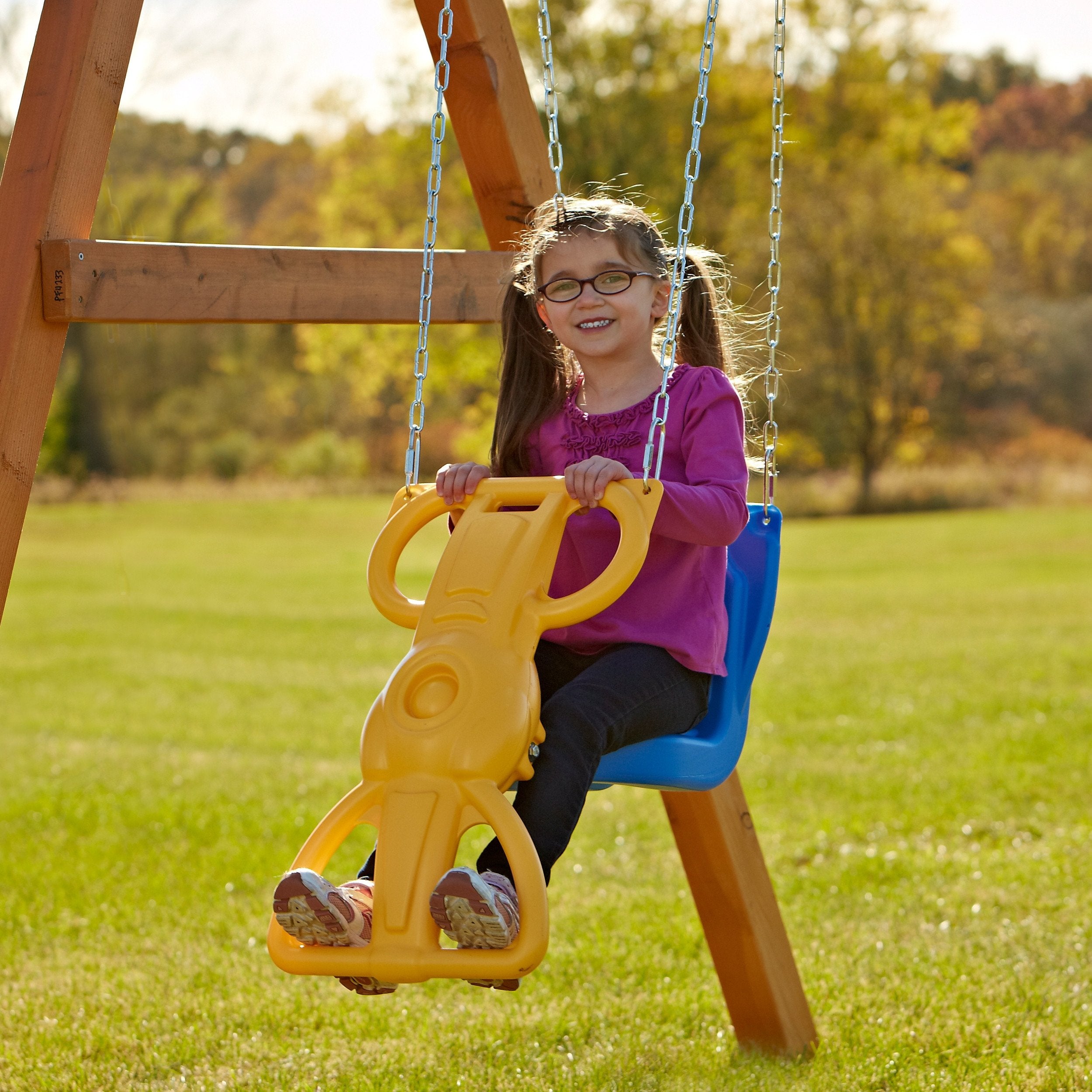 Swing-N-Slide Wind Rider Glider Swing, No Swing Hangers Yellow/Blue, 72'' H X 14'' W X 25'' L