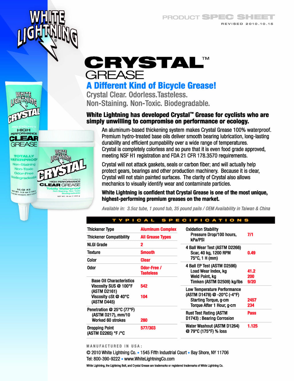 White Lightning Crystal Grease Biodegradable, Non-Toxic Grease, 1Lb Tub