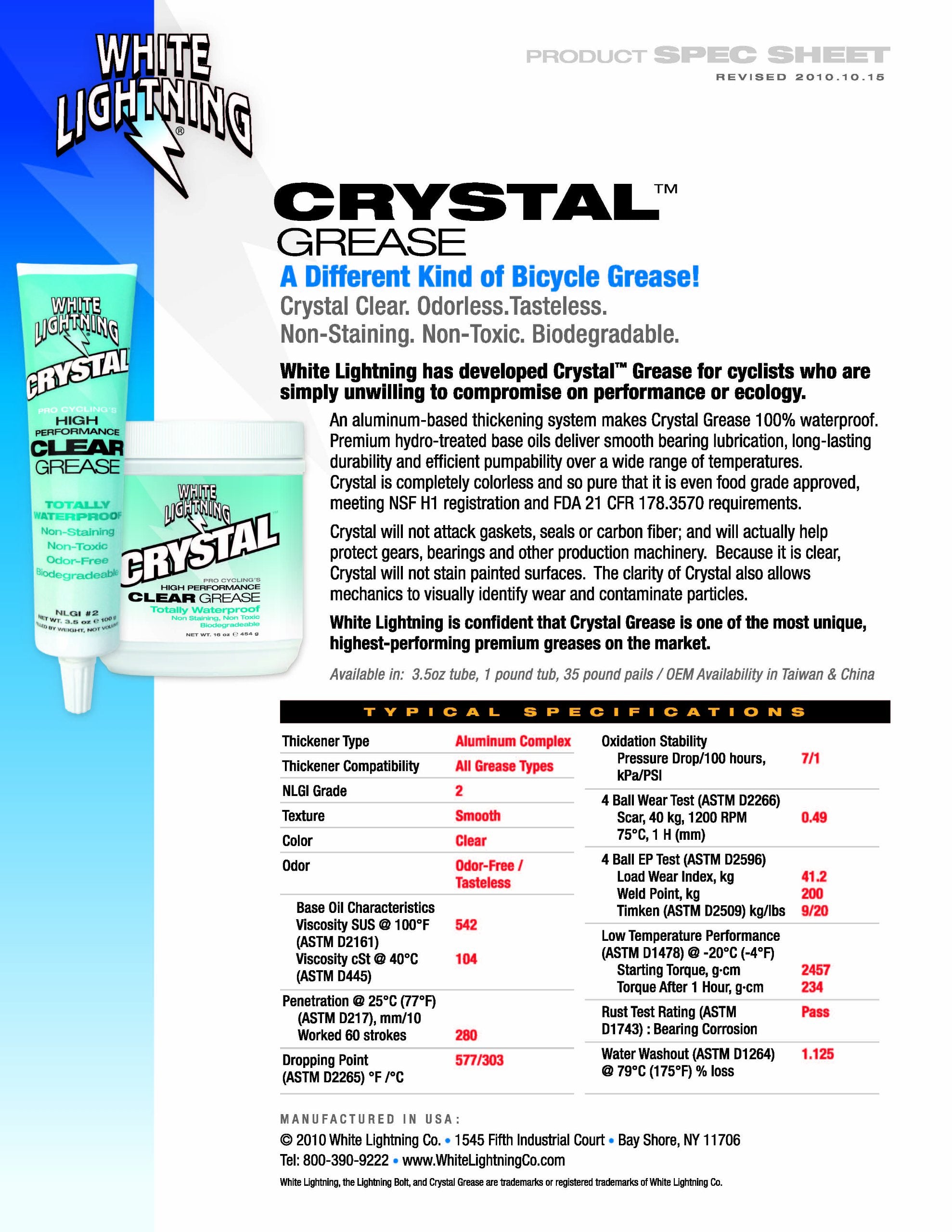 White Lightning Crystal Grease Biodegradable, Non-Toxic Grease, 1Lb Tub