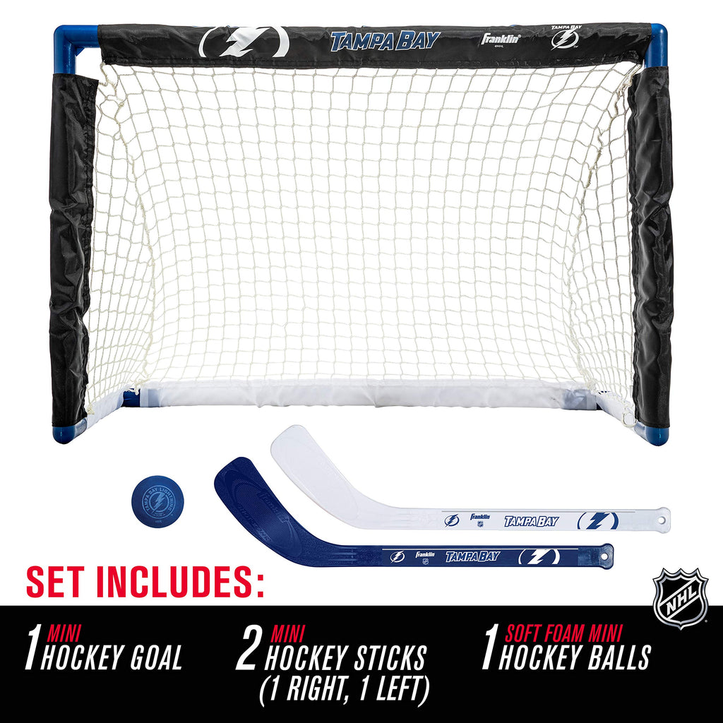 Franklin Sports Unisex Teen Franklin Sports Tampa Bay Lightning Mini Hockey Set Knee Hockey Goal Ball 2 Hockey Stick Combo, Tamp