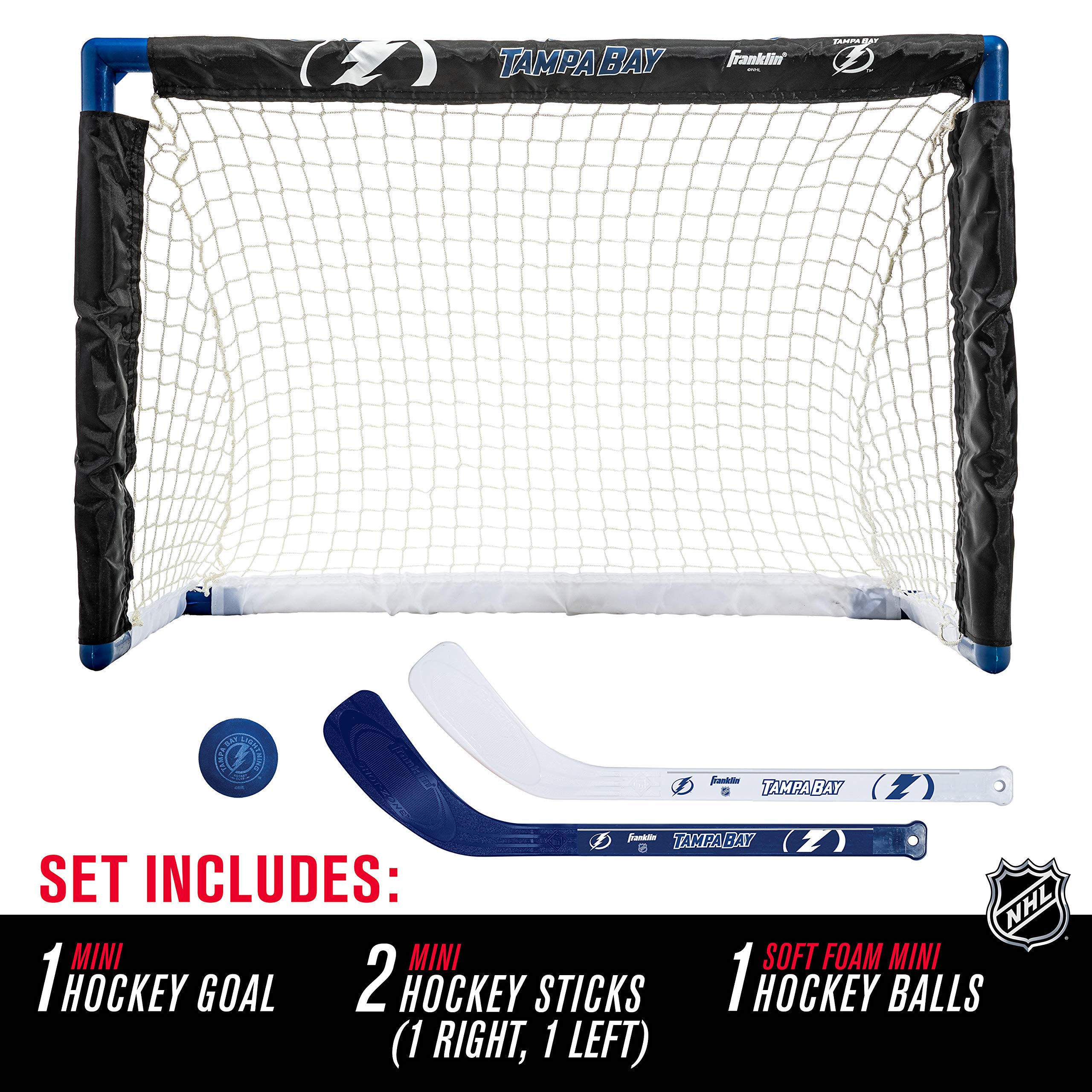 Franklin Sports Unisex Teen Franklin Sports Tampa Bay Lightning Mini Hockey Set Knee Hockey Goal Ball 2 Hockey Stick Combo, Tamp