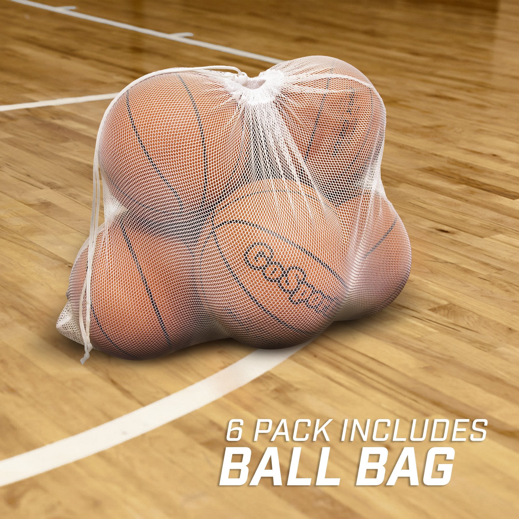 Gosports Indoor / Outdoor Rubber Basketballs - Six Pack Of Size 7 Balls With Pump & Carrying Bag - Choose Your Size