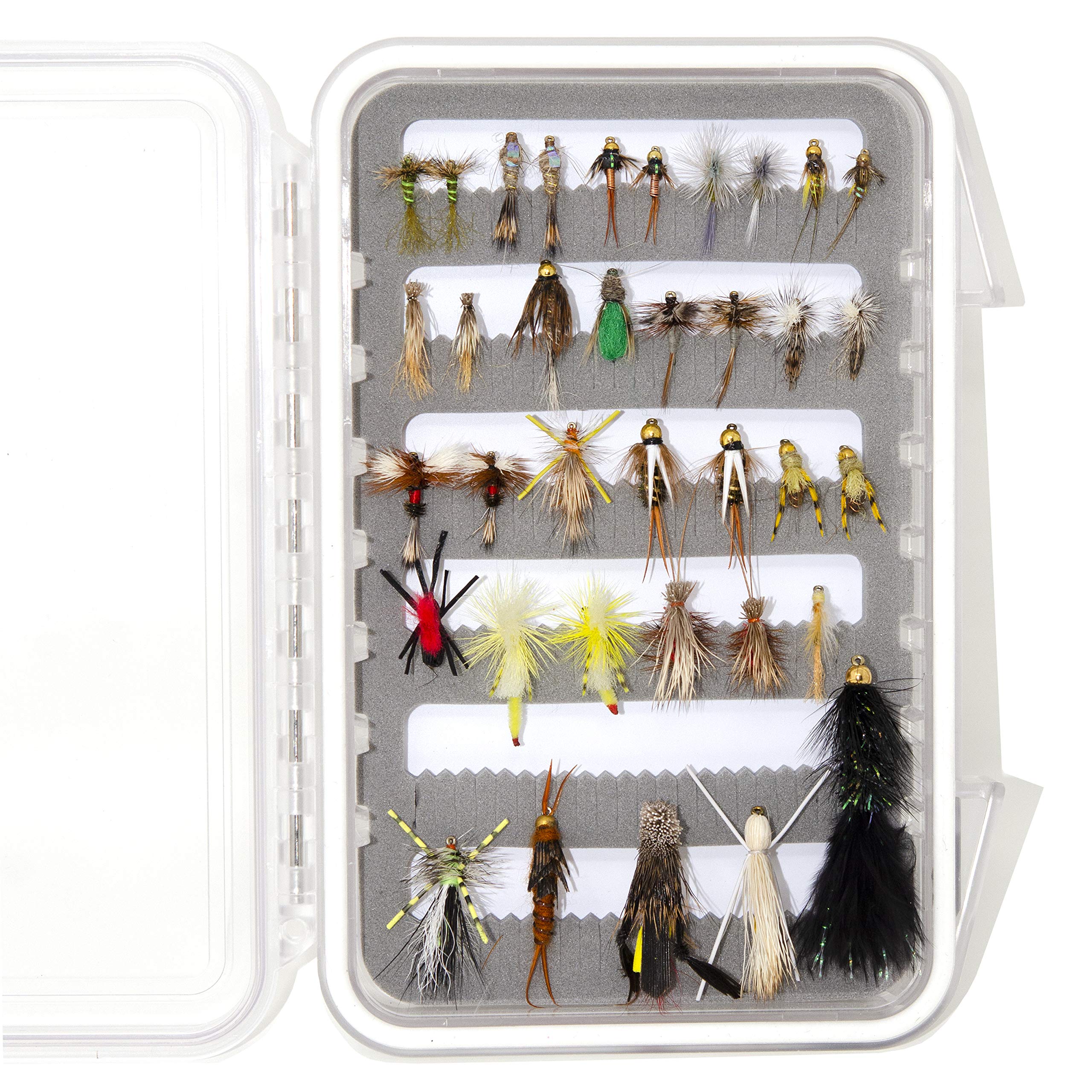 Outdoor Planet 36Pieces Pack 1 Essential Nymphs Flies/Wet Flies/Dry Flies/Streamer/Hopper Trout Fly Assortment For Fly Fishing F