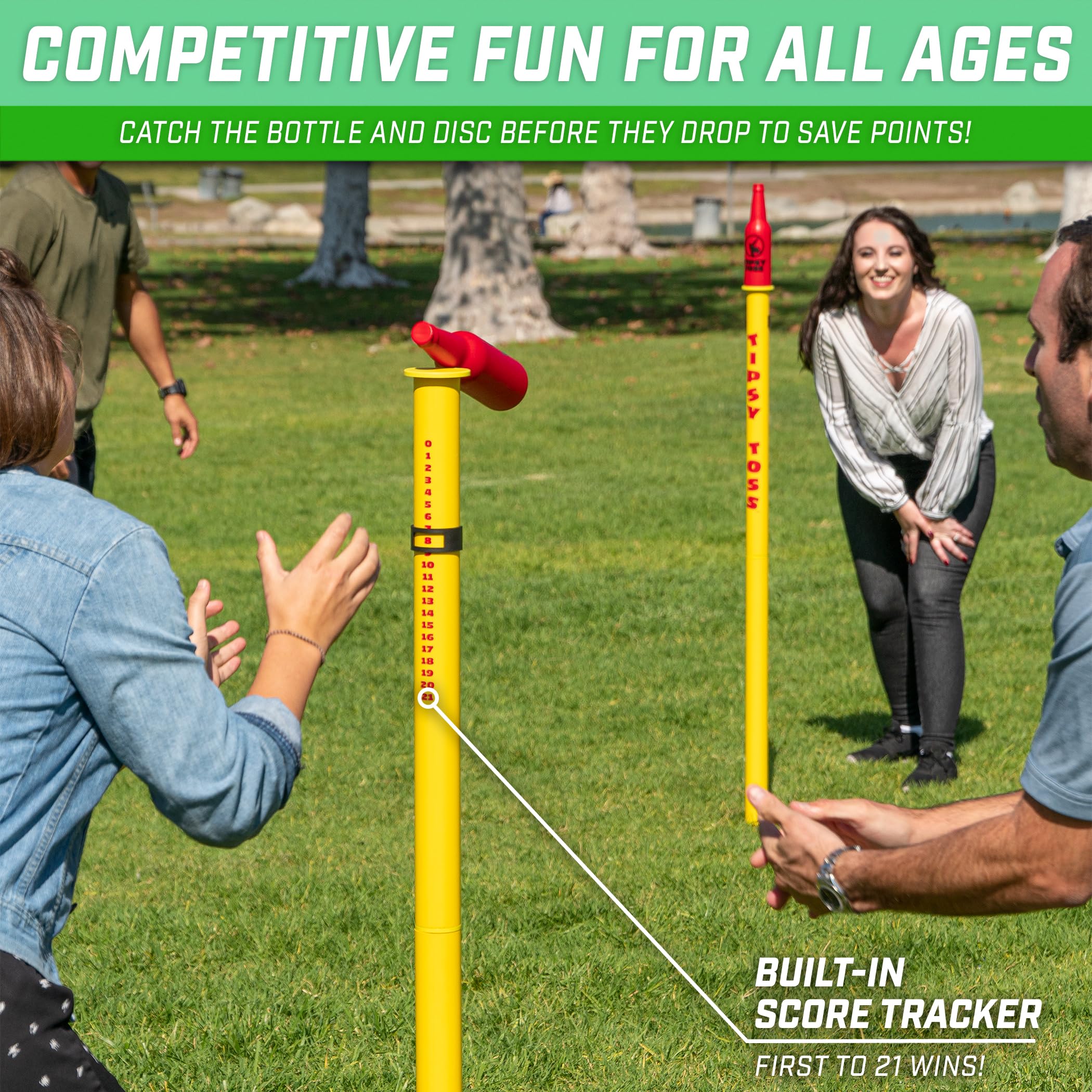 Gosports Tipsy Toss Game Set - Flying Disc Bottle Drop Yard Game - Choose Pro Or Standard