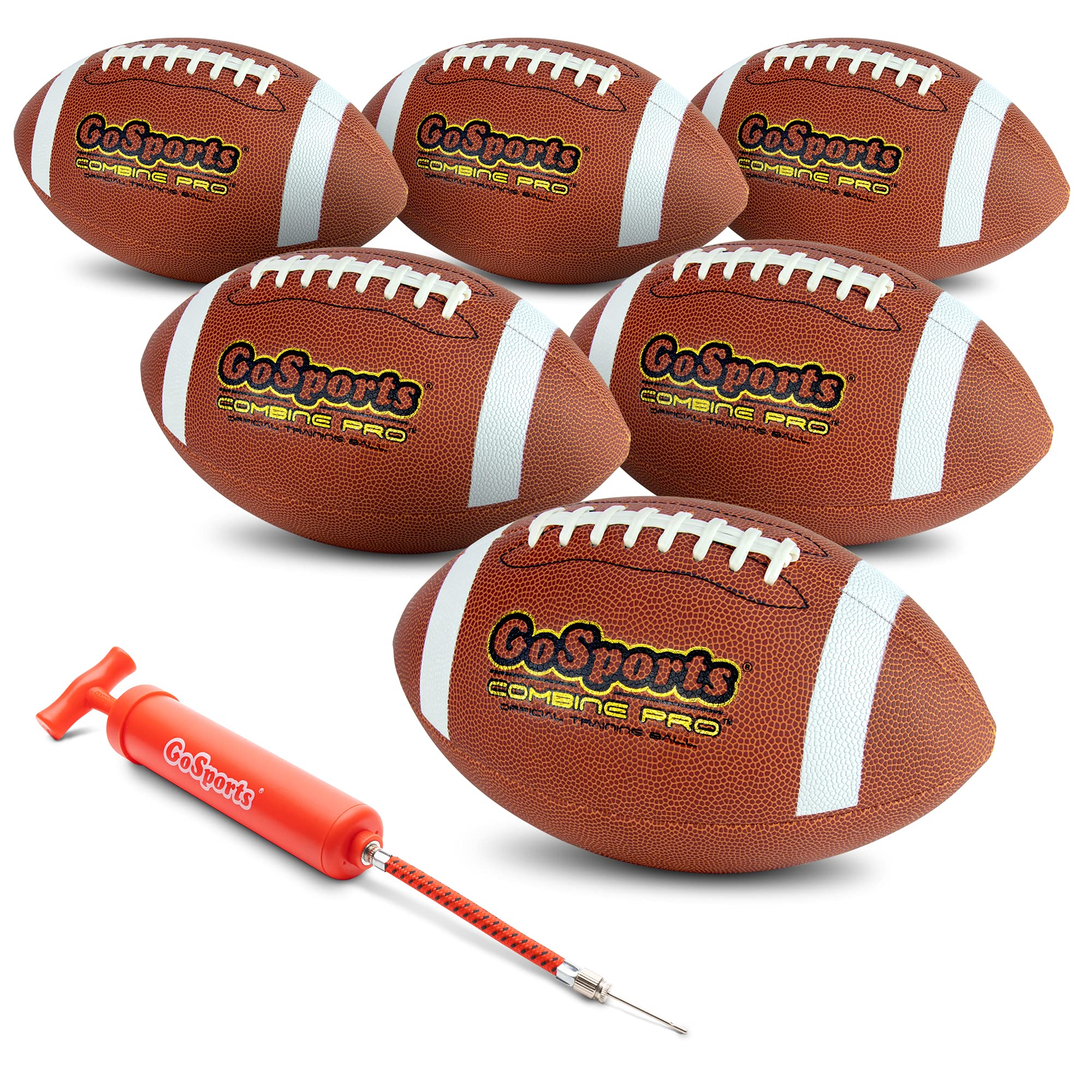 Gosports Combine Football 6 Pack - Regulation Size For High School And College - Official Composite Leather Balls