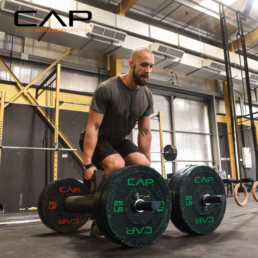 CAP Barbell Economy - Speckled Olympic Bumper Plate Set with Color Logo, Black, 100 lbs Set