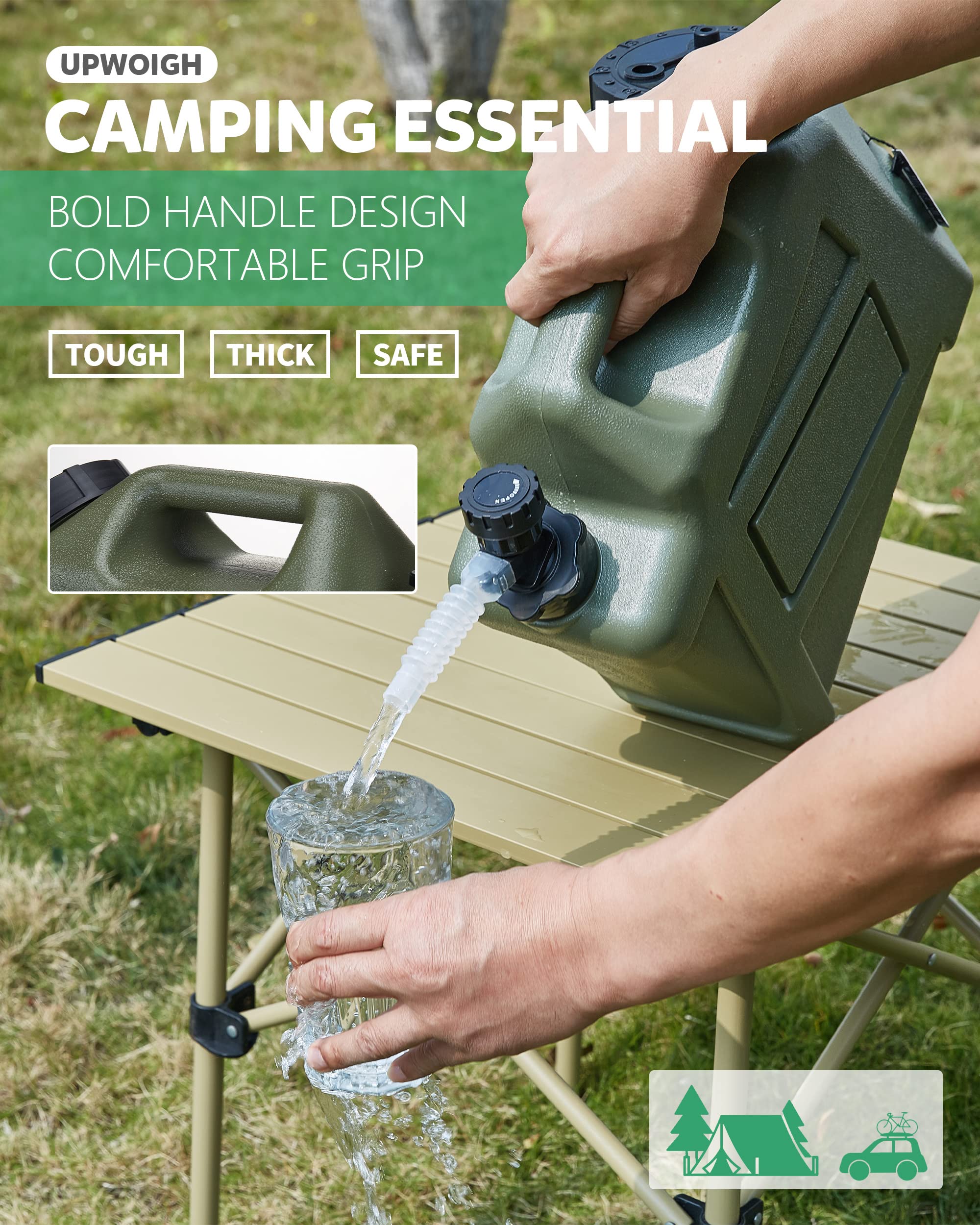 Upwoigh Camping Water Container, 2.6 Gallon Water Containers Jug, Truly No Leakage Water Storage, Military Green Water Tank,Bpa
