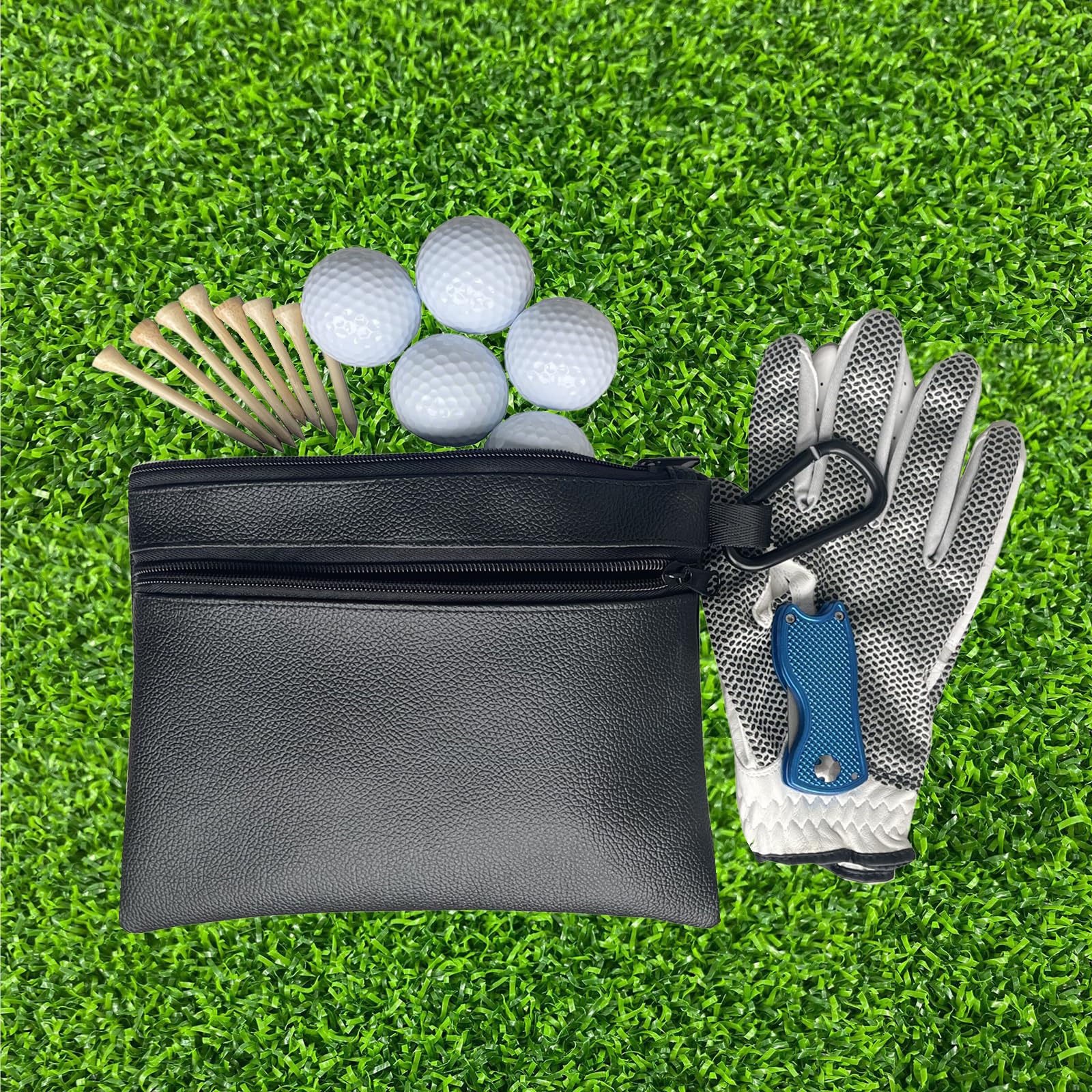 Corecise Golf Ball Pouch,Golf Tee Bag Tee Holder Bag,Leather Golf Ball Bag Pouch,Zippered Golf Pouch,Golf Accessory Pouch,Small