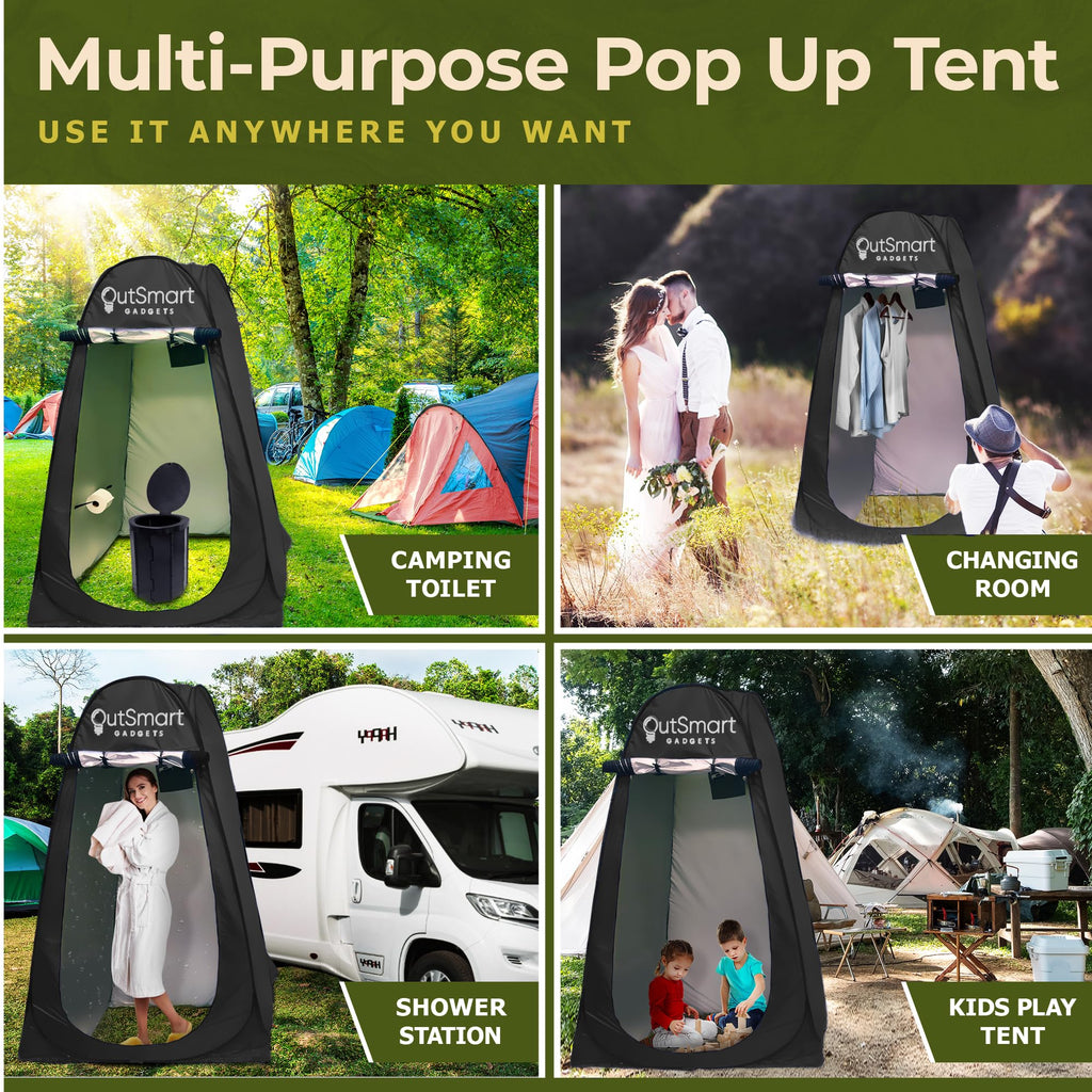Outsmart Gadgets Outdoor Camping Toilet With Pop-Up Privacy Tent And Night Lantern, Portable Toilet Set For Comfortable Camping
