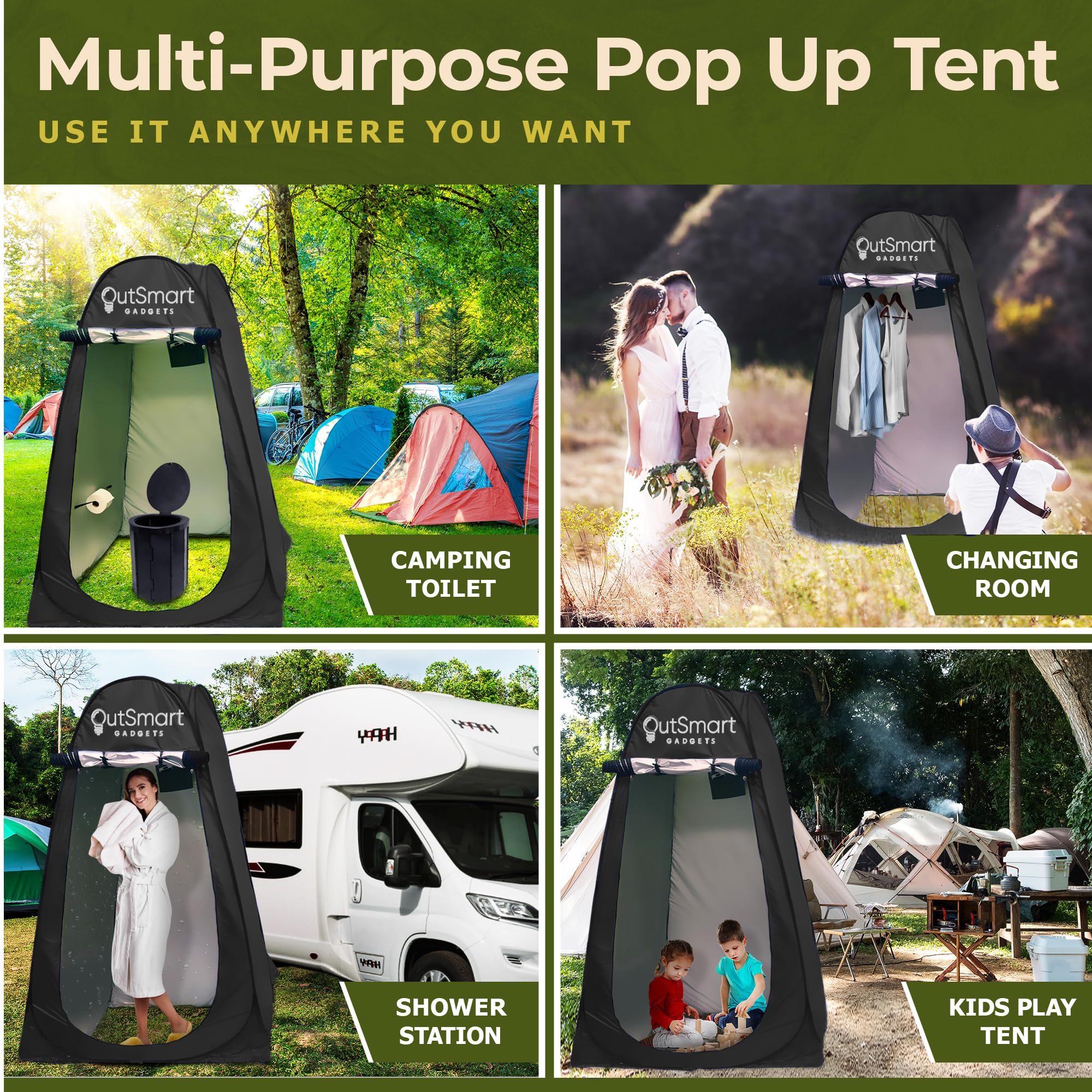 Outsmart Gadgets Outdoor Camping Toilet With Pop-Up Privacy Tent And Night Lantern, Portable Toilet Set For Comfortable Camping