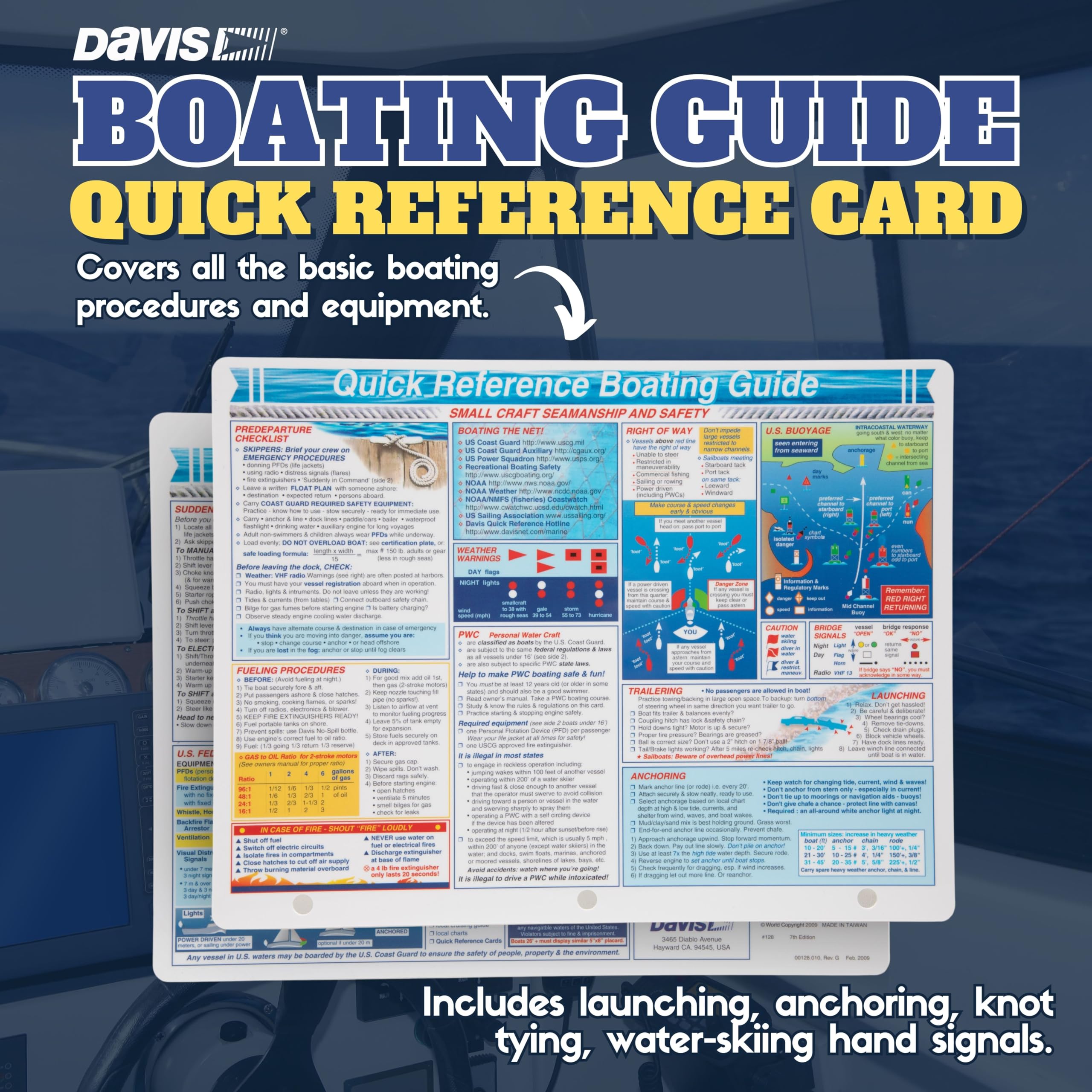 Davis Instruments Waterproof Boating Quick Reference Cards Bundle - Navigation 125, Coastal Piloting 126 & Procedures 128 (3 Ite
