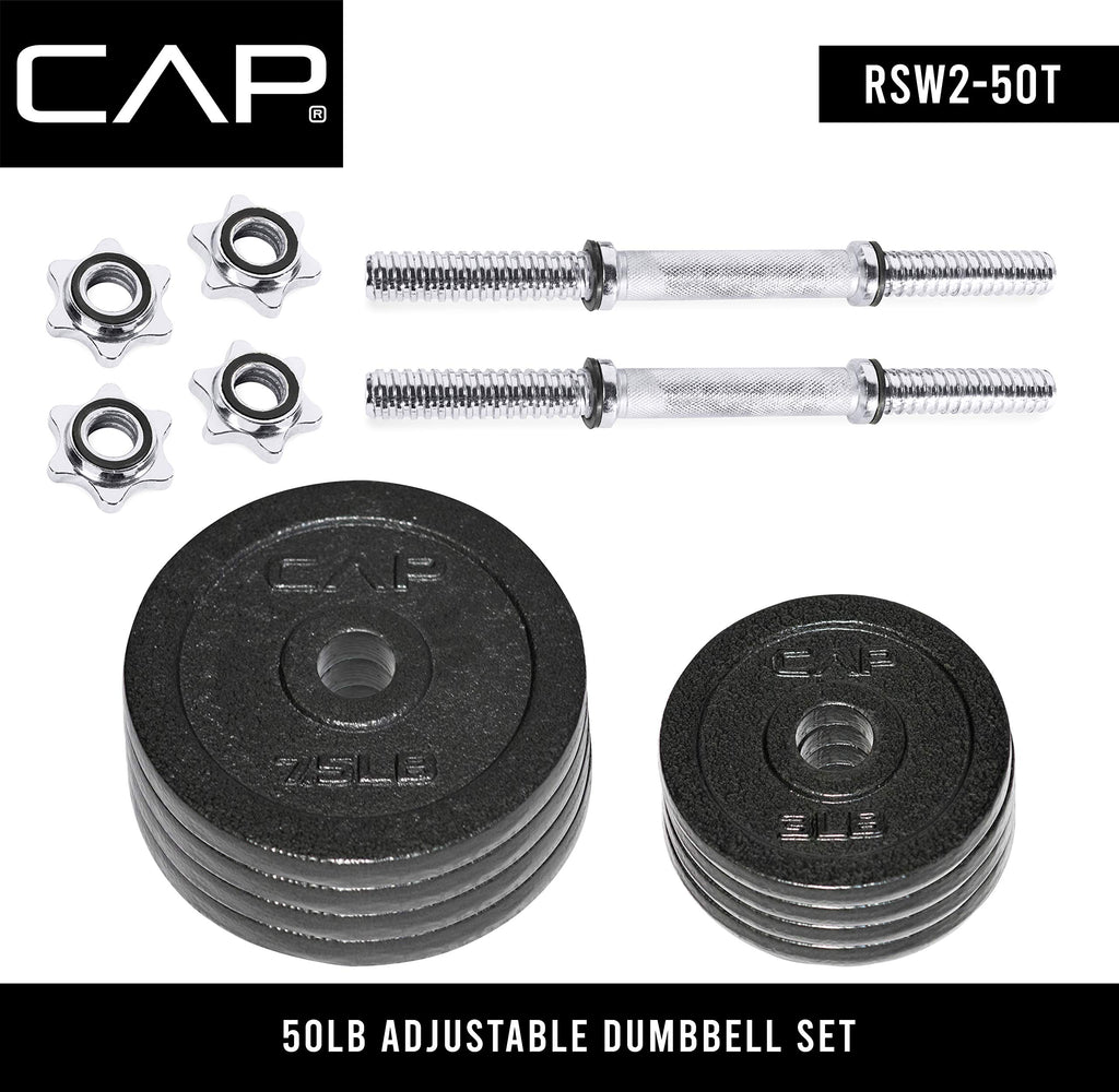 Cap Barbell 50-Pound Adjustable Dumbbell Weight Set, C. Black, 50 Lb, Pair