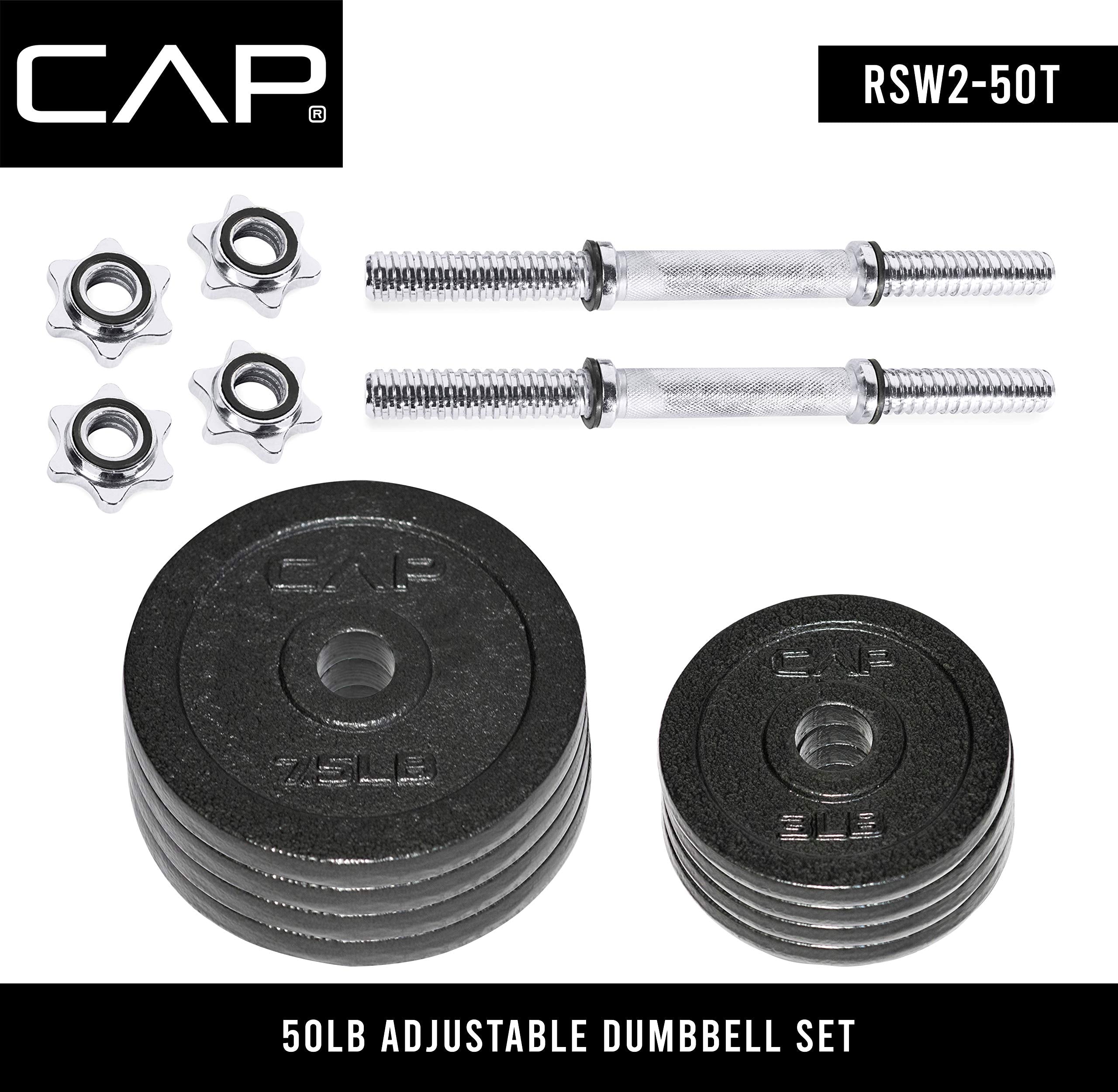 Cap Barbell 50-Pound Adjustable Dumbbell Weight Set, C. Black, 50 Lb, Pair