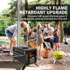 Womeyork Outdoor Camping Stove, Portable Wood Burning Stove With Chimney Pipe For Tent, Shelter, Heating And Cooking (Black-S)