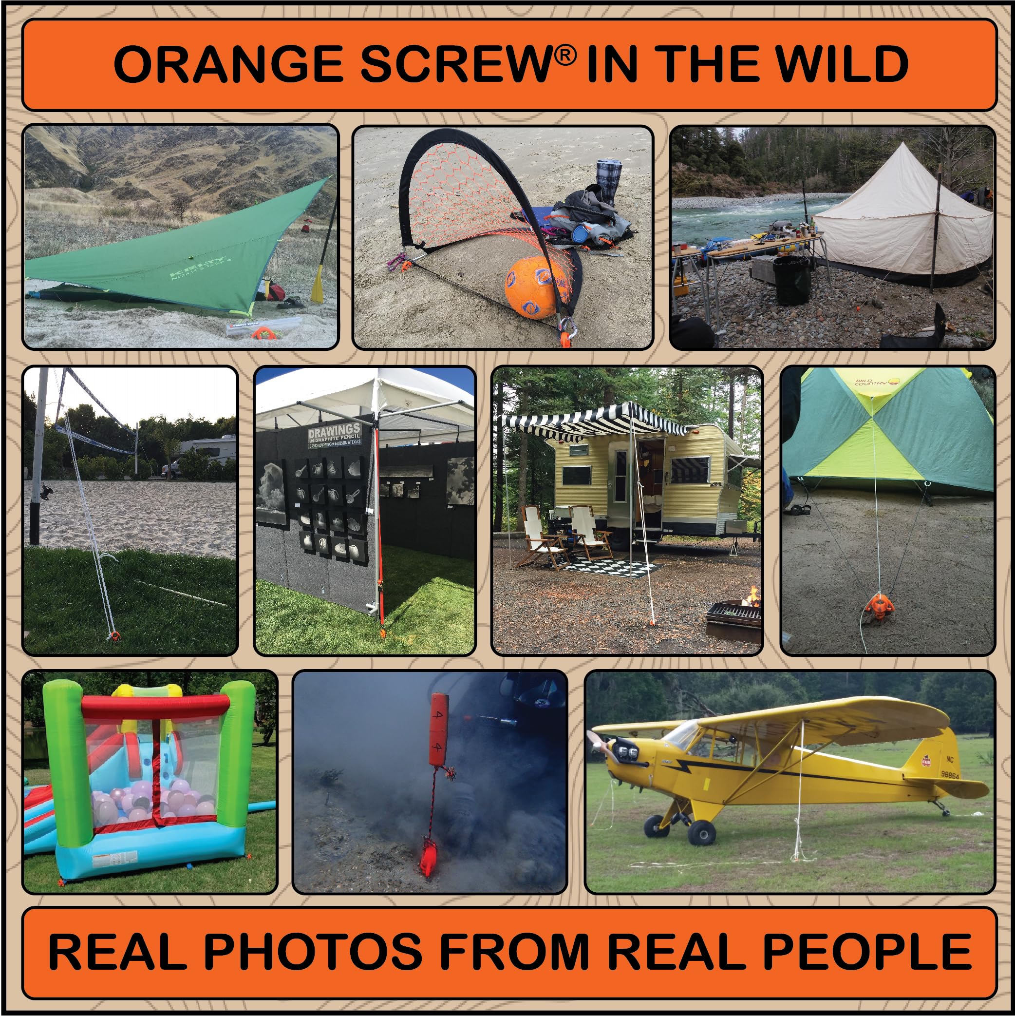 Orange Screw: The Ultimate Ground Anchor  Small 4 Pack Tent Stakes  Made In Usa (Black)