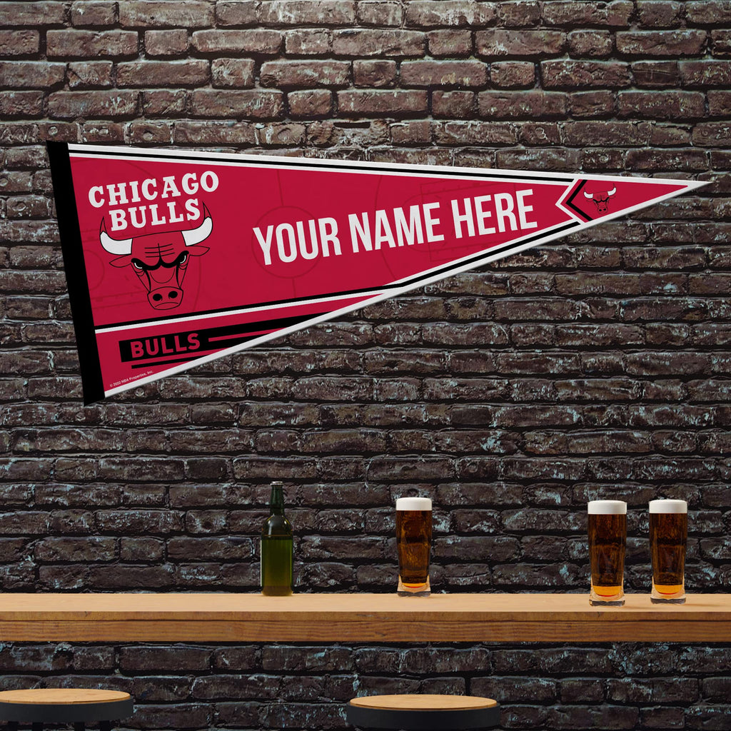 Rico Industries Nba Basketball Chicago Bulls Personalized - Custom 12'' X 30'' Soft Felt Pennant - Ez To Hang