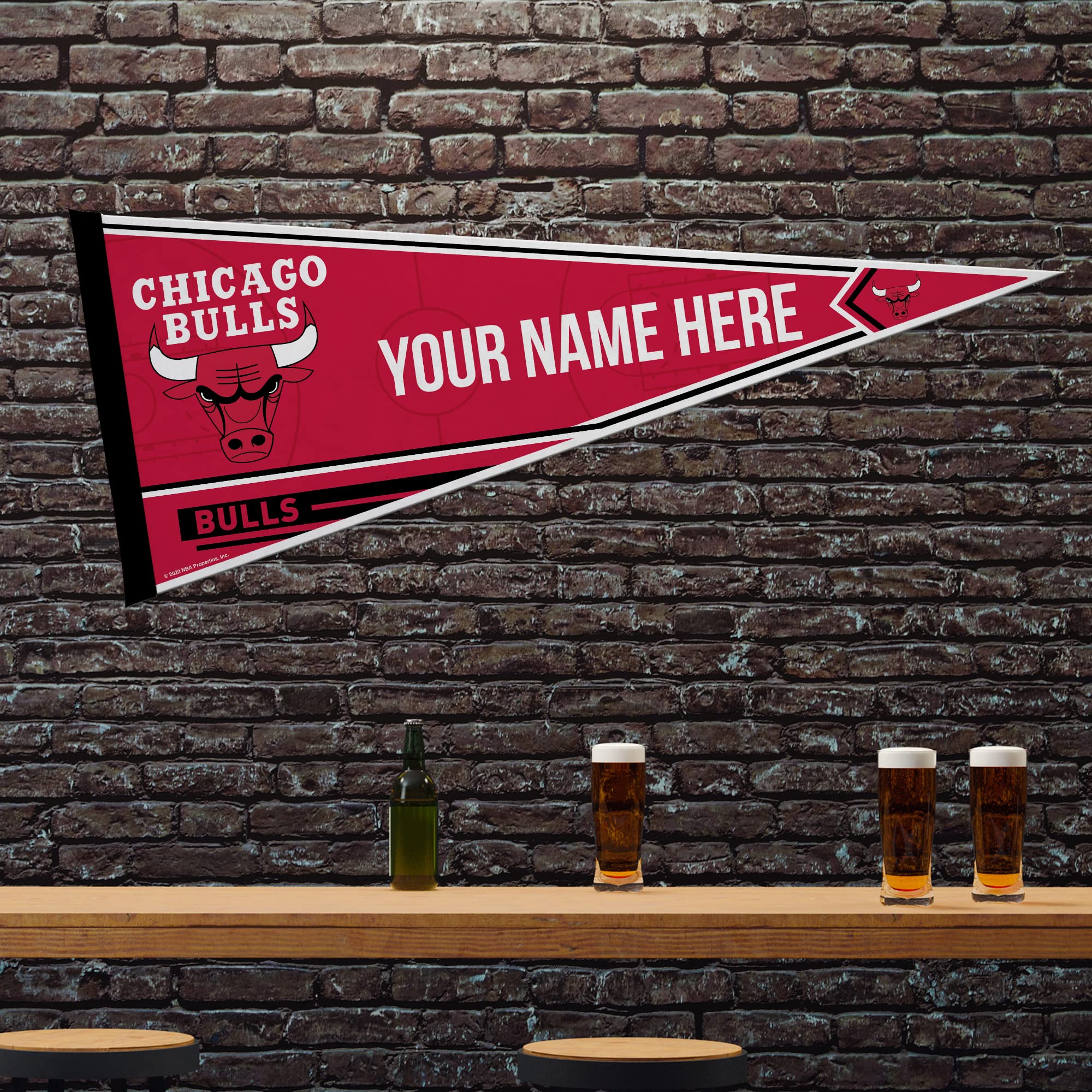Rico Industries Nba Basketball Chicago Bulls Personalized - Custom 12'' X 30'' Soft Felt Pennant - Ez To Hang