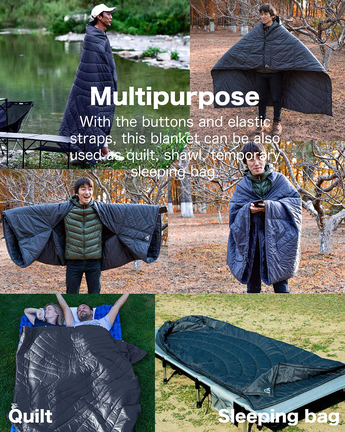 Iclimb 3M Thinsulate Insulation Warm Camping Blanket Ultralight Compact (Black, 1 Lb)