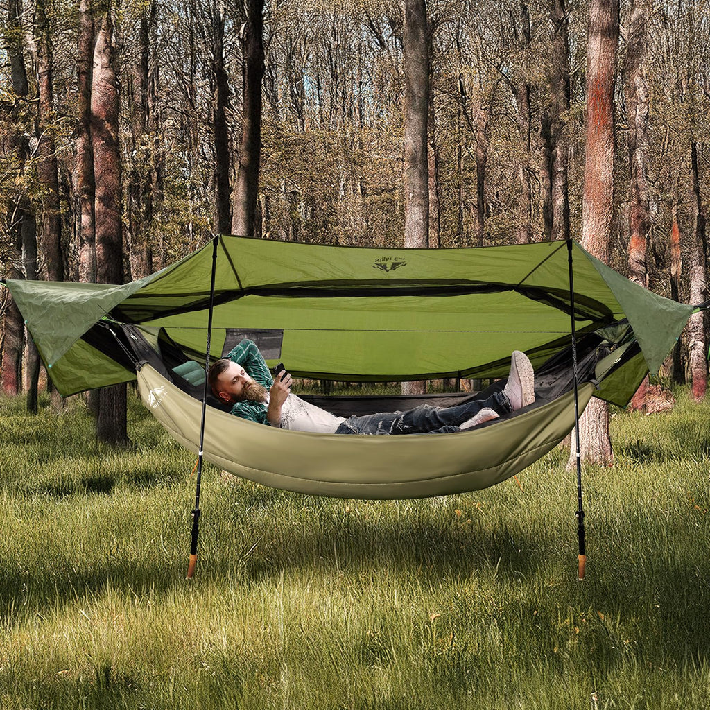 Night Cat Camping Hammock Tent: Lightweight Portable 4 In 1 Hammock With Rain Tarp And Mosquito Net For Hiking Jungle Outdoor Gr