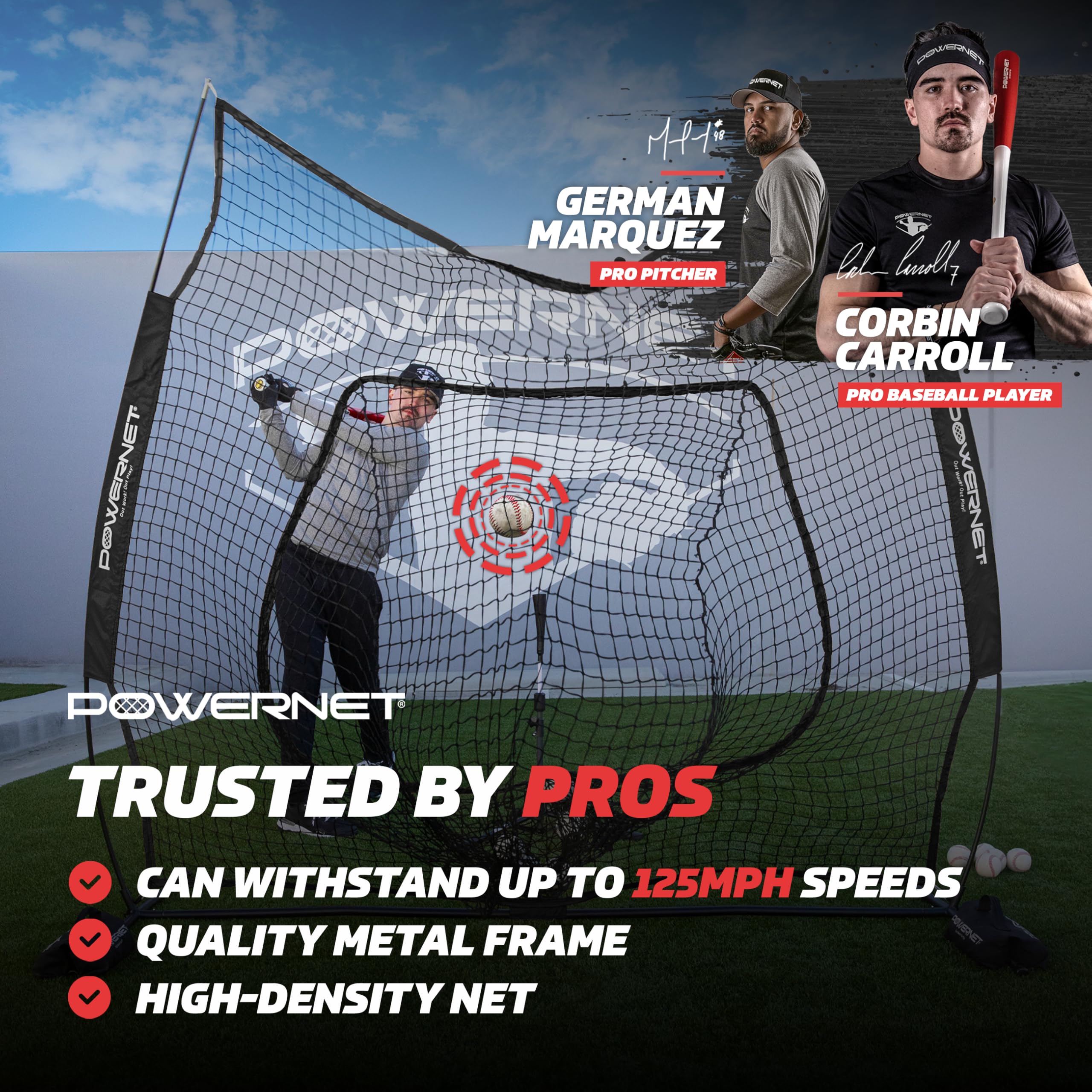 Powernet Baseball Softball Practice Net 7X7 With Travel Tee  Practice Hitting, Pitching, Batting, Fielding  Portable Backstop (B