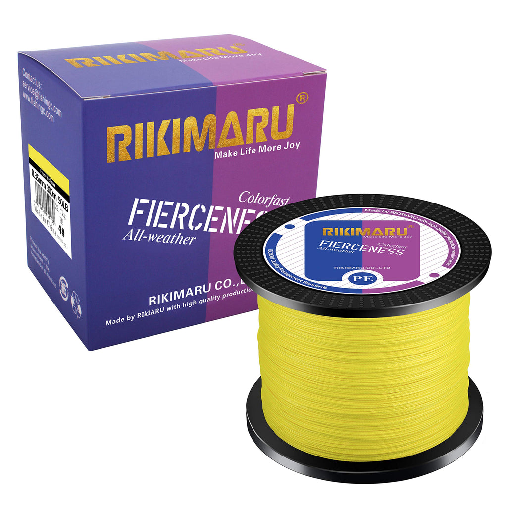 Rikimaru Braided Fishing Line Abrasion Resistant Superline Zero Stretch&Low Memory Extra Thin Diameter Yellow 1094Yds,20Lb