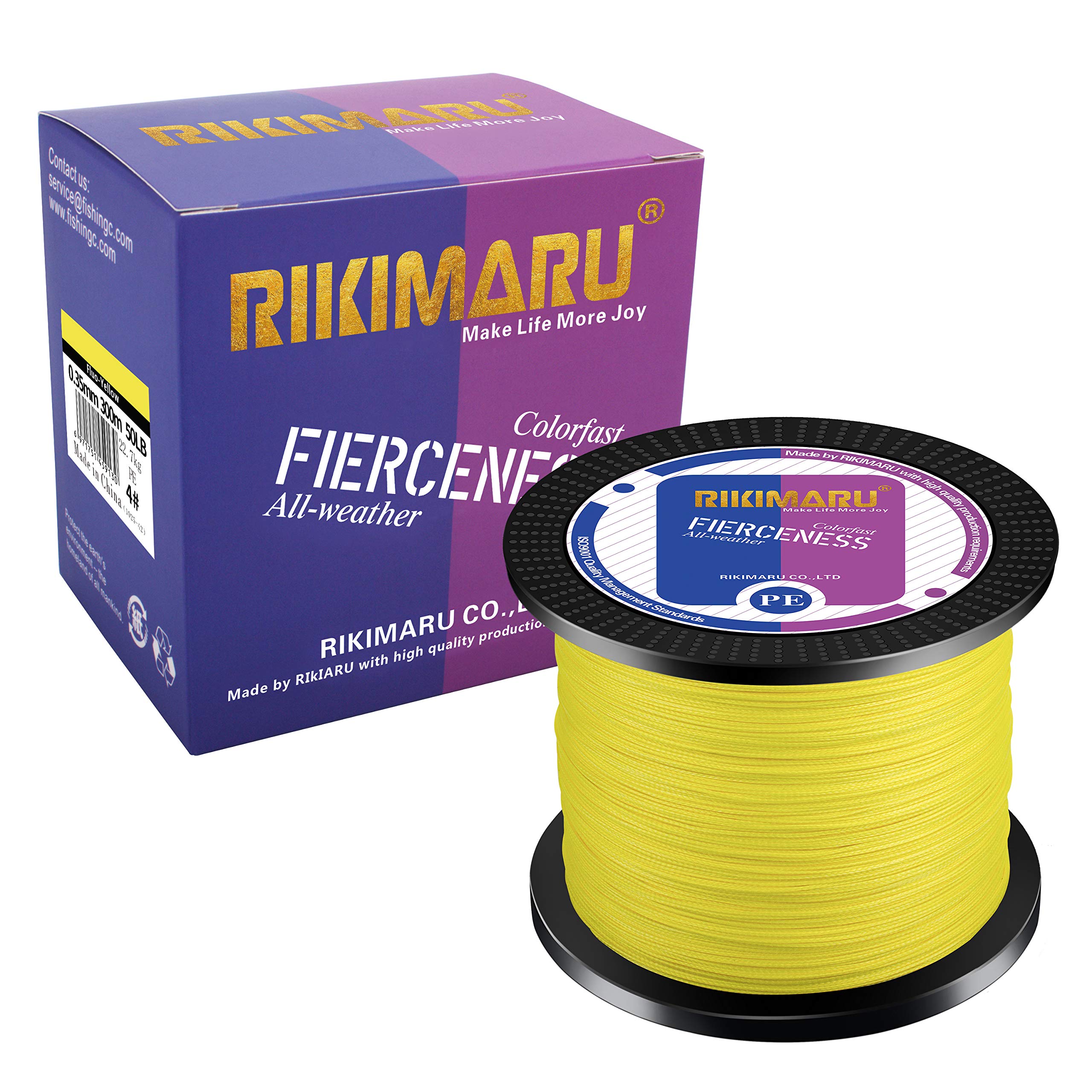 Rikimaru Braided Fishing Line Abrasion Resistant Superline Zero Stretch&Low Memory Extra Thin Diameter Yellow 1094Yds,20Lb