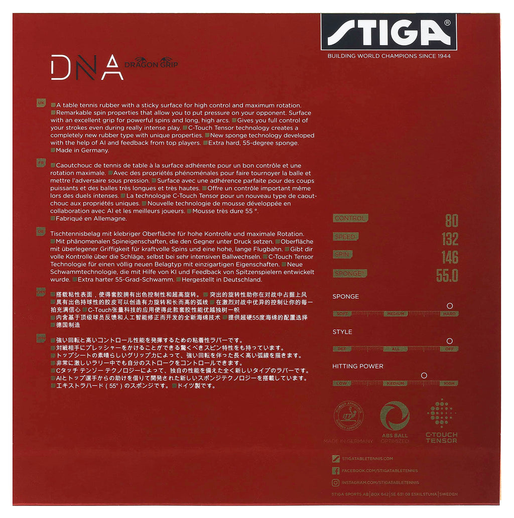Stiga Dna Dragon Grip 55 Table Tennis Rubber  Ping Pong Sheet For Maximum Control & Powerful Spins - Full Stroke Control - Made