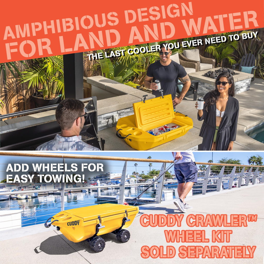 Cuddy Floating Cooler and Dry Storage Vessel for Land & Water - 40QT- Great for River, Beach, Kayak, Pool, & Lake - Yellow