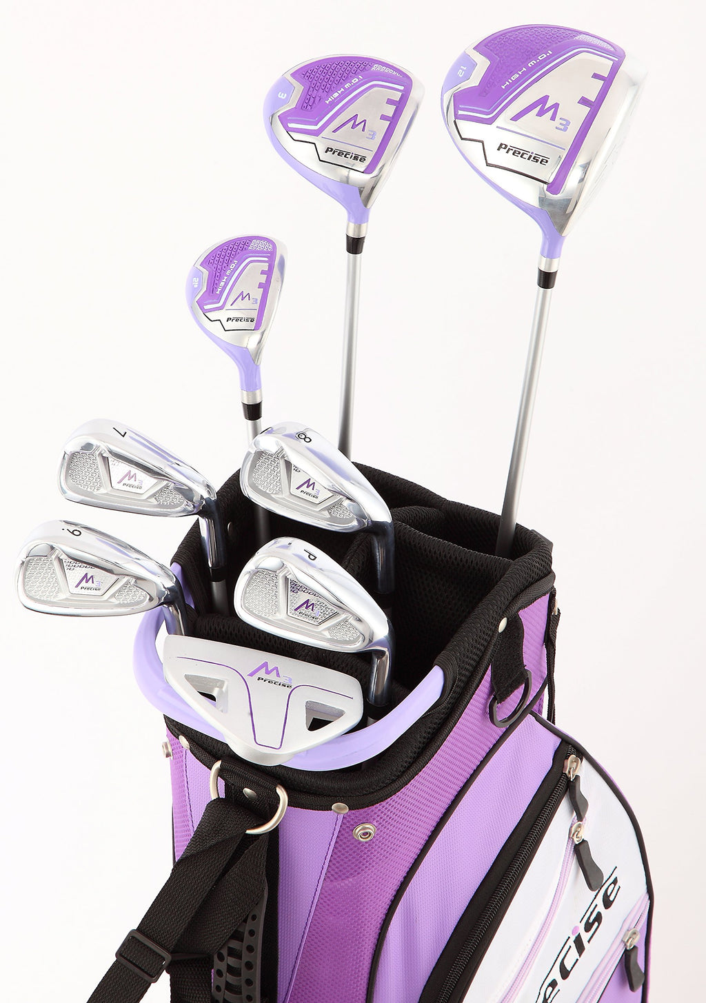 Precise M3 Ladies Womens Complete Golf Clubs Set Includes Driver, Fairway, Hybrid, 7-Pw Irons, Putter, Stand Bag, 3 H/Cs Purple