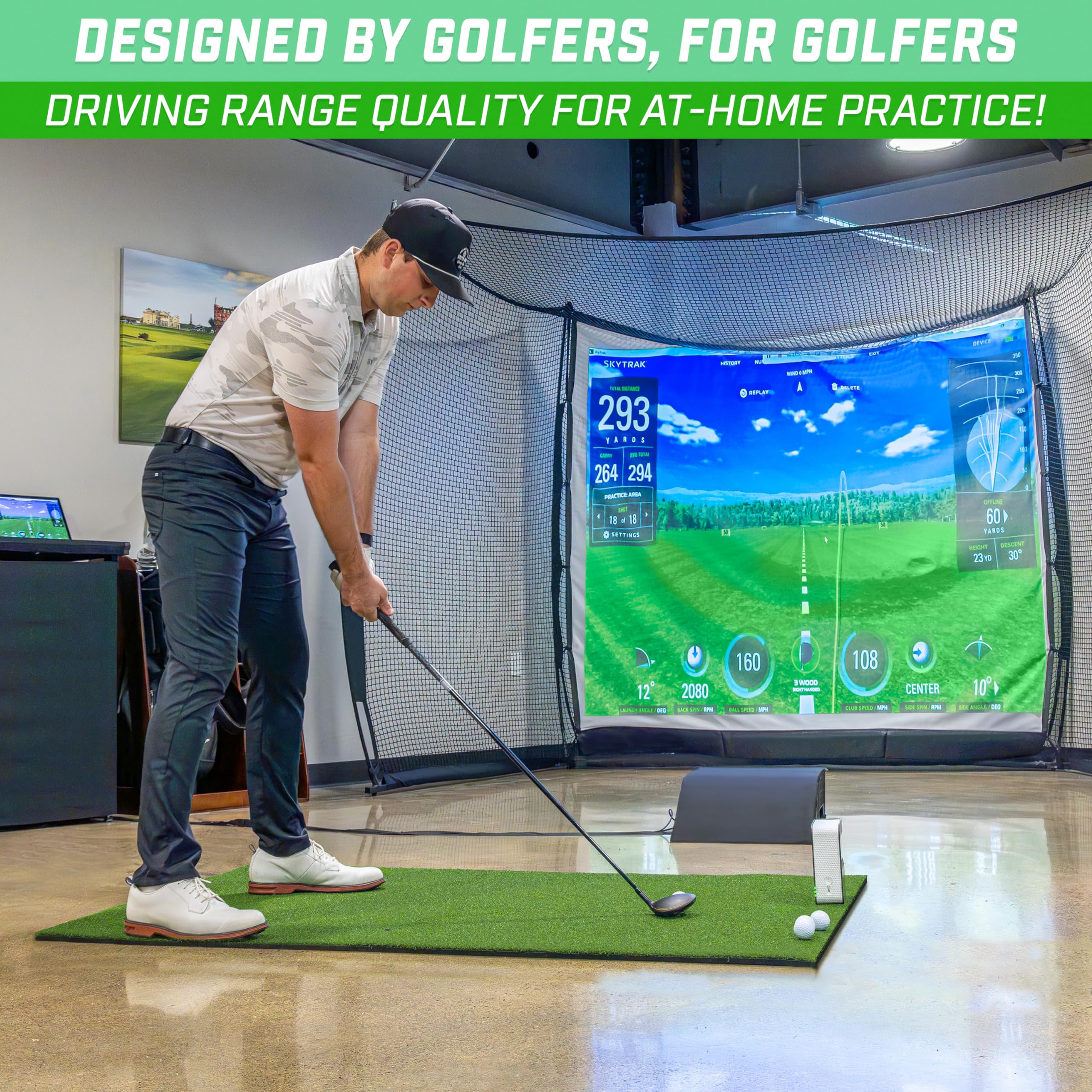 Gosports Golf Hitting Mat - Elite 5 X 4 Ft - 15 Mm Artificial Turf Training Mat For Indoor/Outdoor Swing Practice, Includes 3 Ru