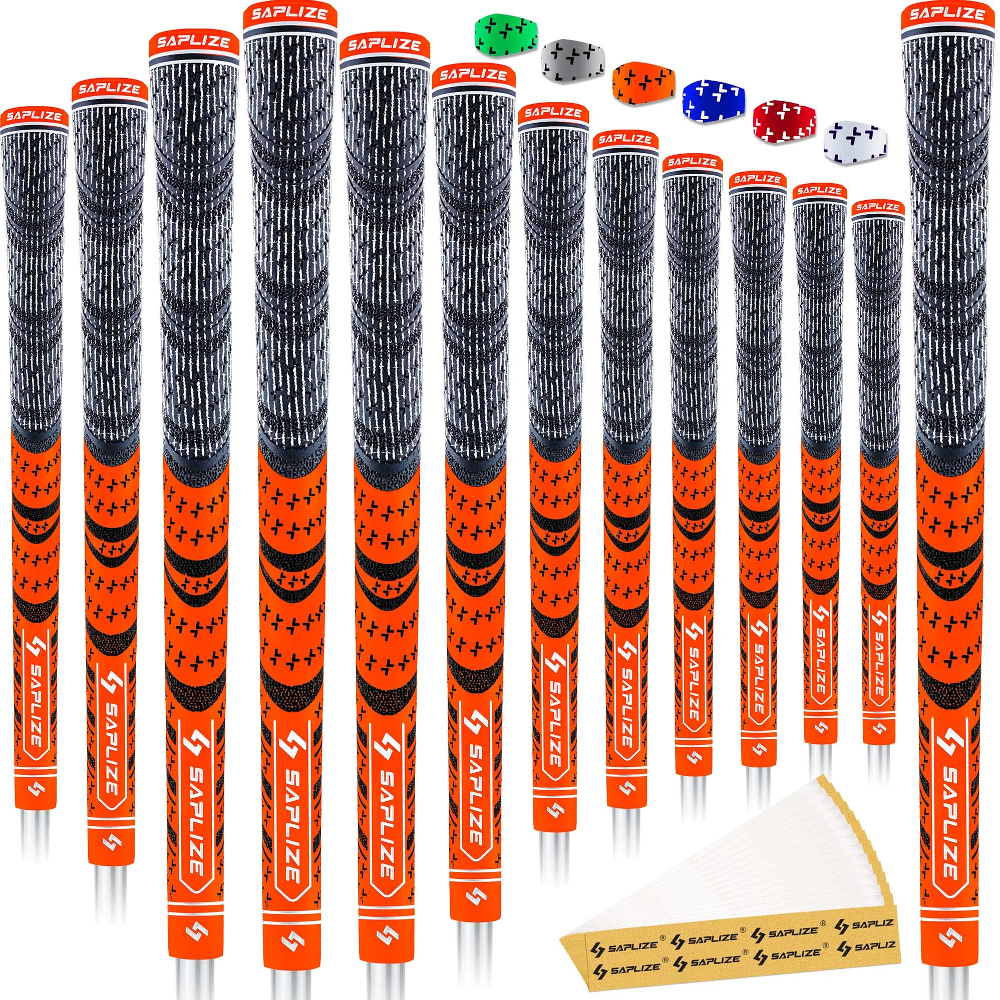 SAPLIZE Cross Cord Golf Grips Set of 13 Grips with Tape or Full Regripping Kit, Std/Mid/Jumbo, Low Taper Design, Multi-compound 