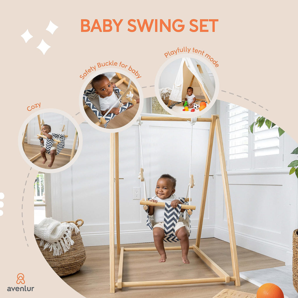 Avenlur Spruce Baby And Toddler Swing With Stand - Foldable Baby Swing - With Seat Belt And Padded Pillow - Free Standing Toddle