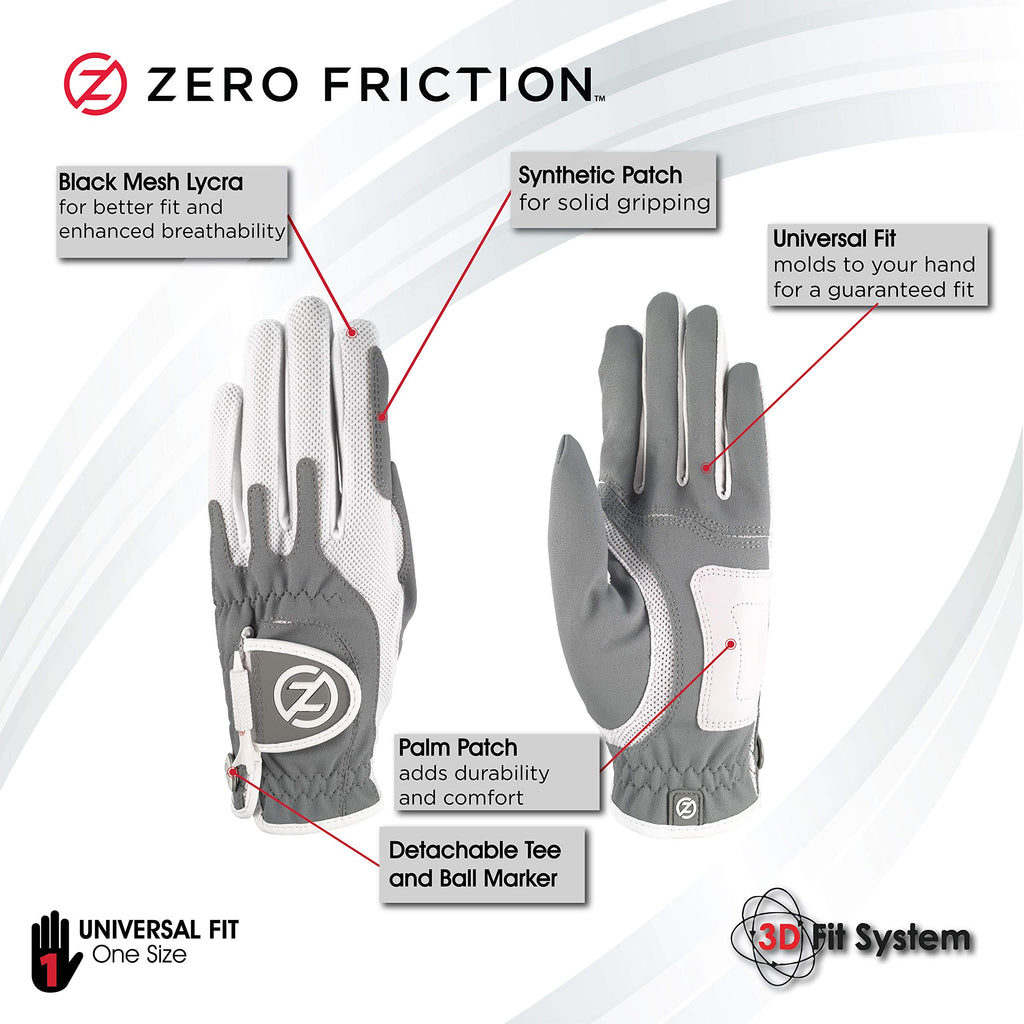 Zero Friction Ladies Grey Synthetic Golf Glove, Lh, Universal-Fit