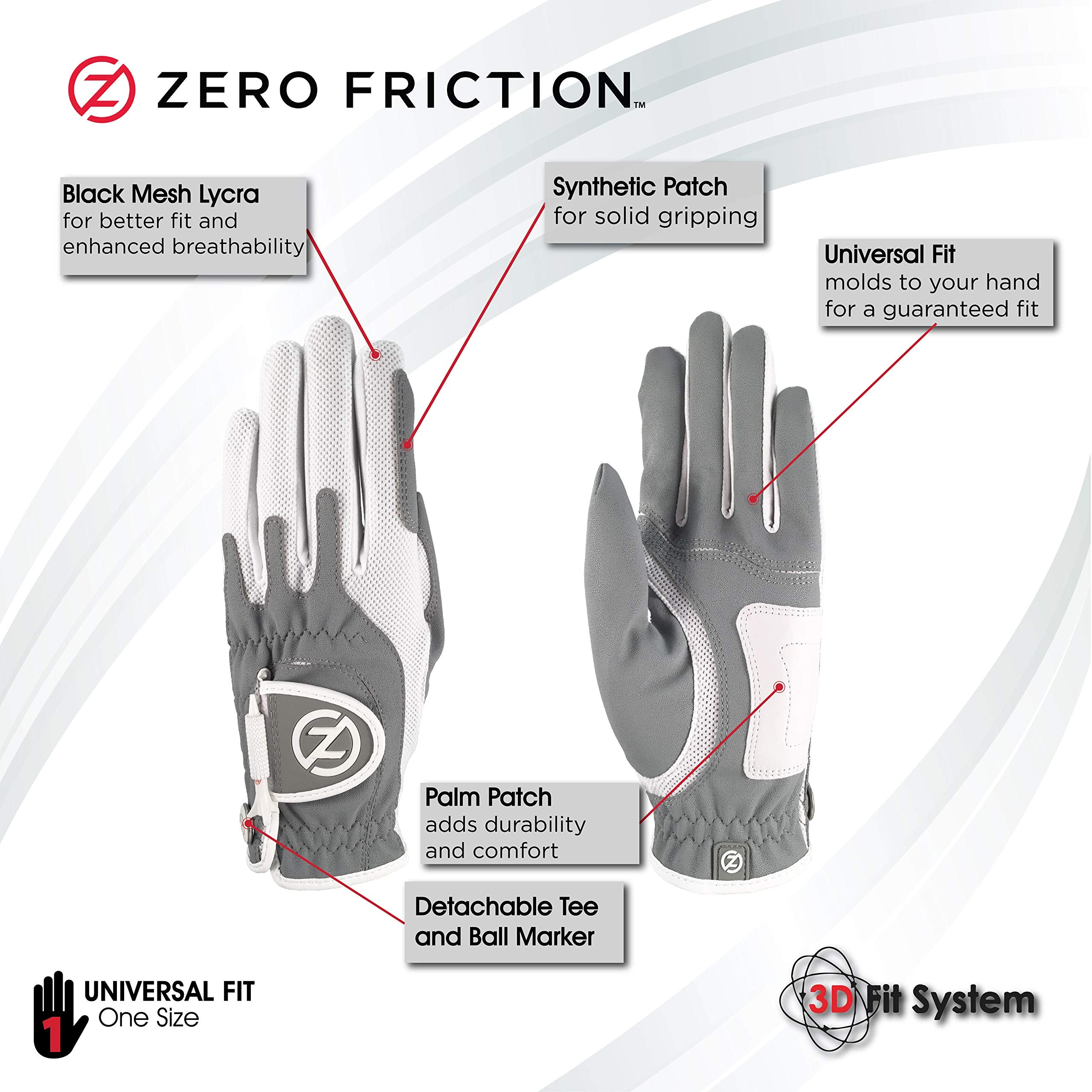 Zero Friction Ladies Grey Synthetic Golf Glove, Lh, Universal-Fit