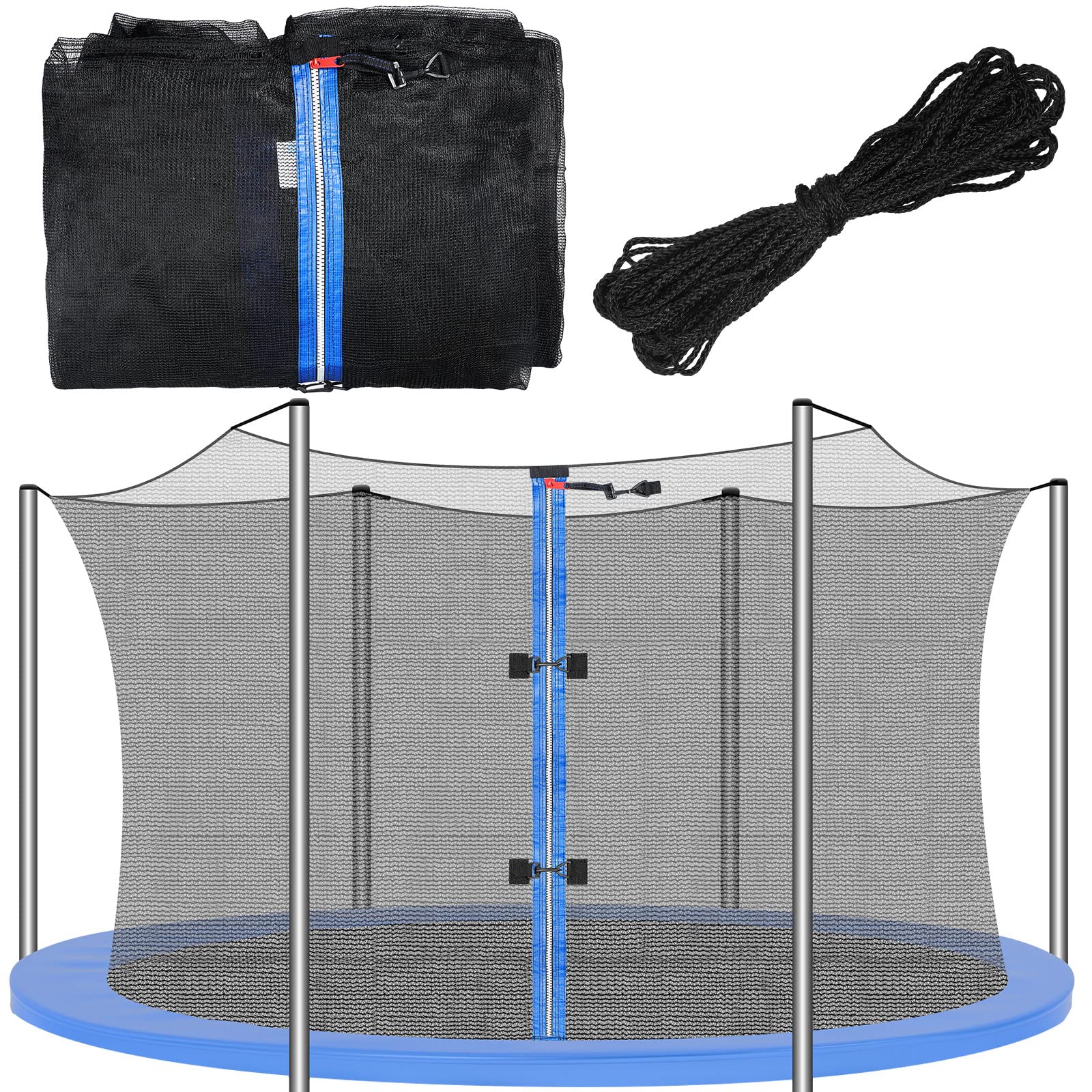 Trampoline Net Replacement Trampoline Safety Round Frame Enclosure Weather Resistant Breathable Net With Double Headed Zippers(6