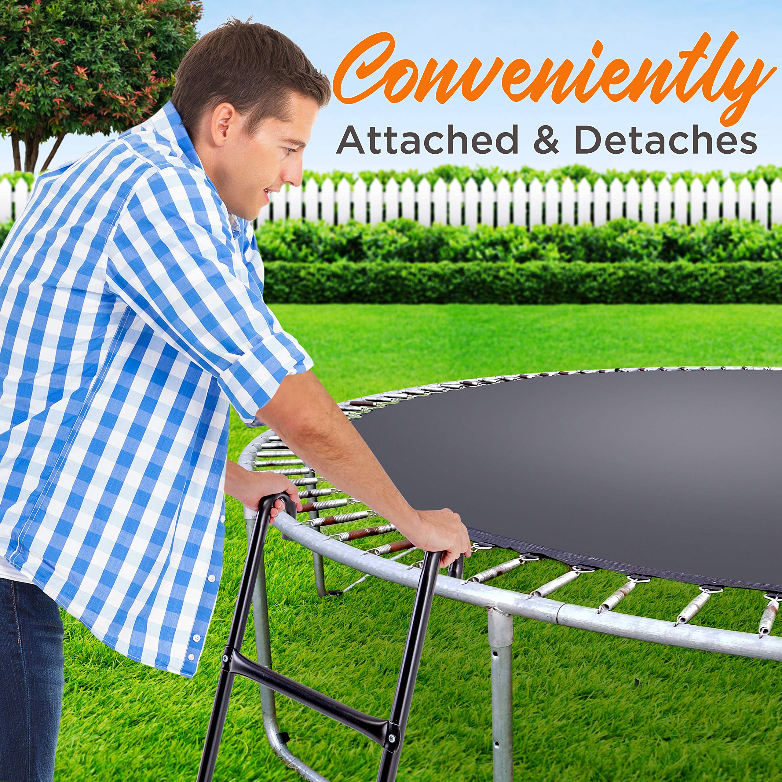 Serenelife Outdoor Trampoline Access Safety Ladder - 2 Step Weather Resistant Galvanized Steel Trampoline Climbing Ladder - For
